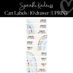 10 Drawer Rolling Cart Labels | Sprinkle Kindness Rainbow Classroom Decor | UPRINT | Schoolgirl Style