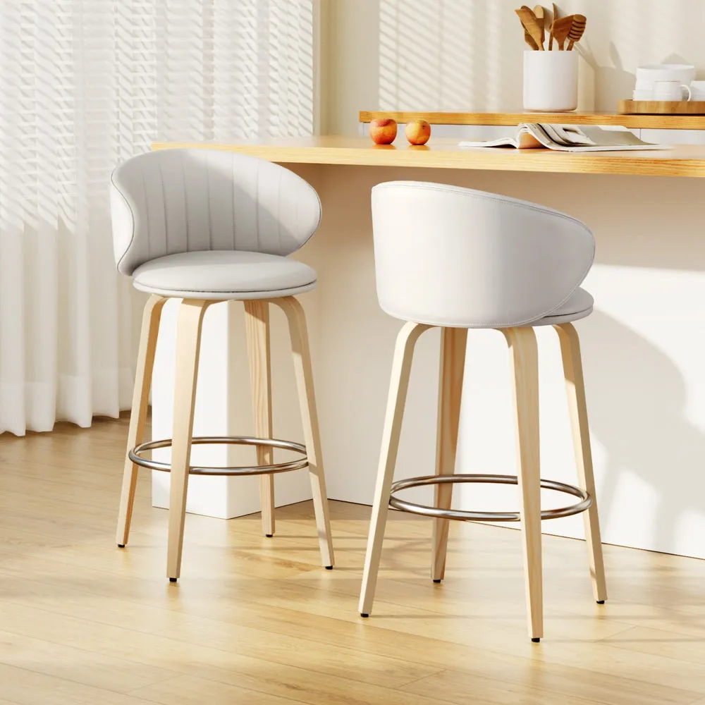 2x Artiss Bar Stools | Dining Chairs | Contoured Leather | Wood Stool | Adjustable Height