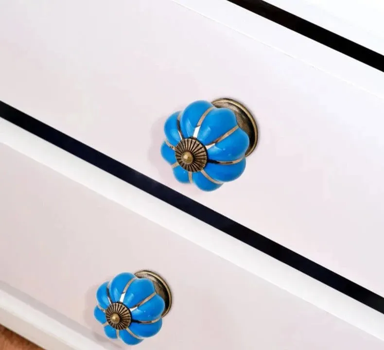 40mm Ceramic Pumpkin Drawer Knobs Screws Single Hole Cabinet Handles