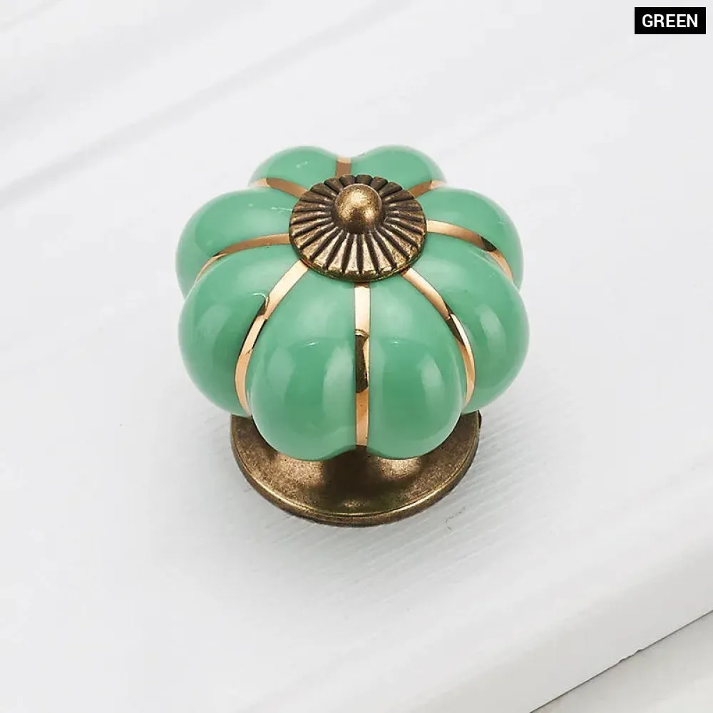 40mm Ceramic Pumpkin Drawer Knobs Screws Single Hole Cabinet Handles