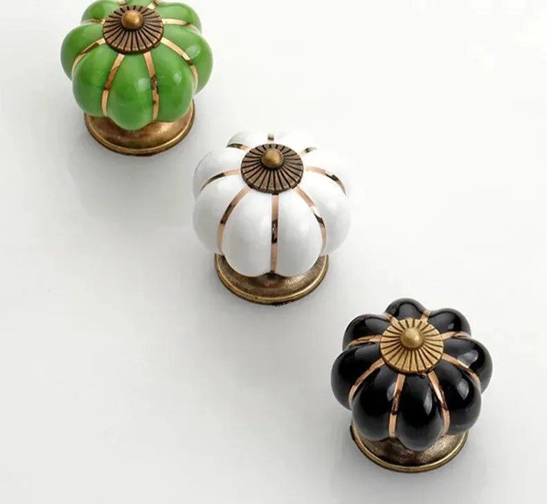 40mm Ceramic Pumpkin Drawer Knobs Screws Single Hole Cabinet Handles
