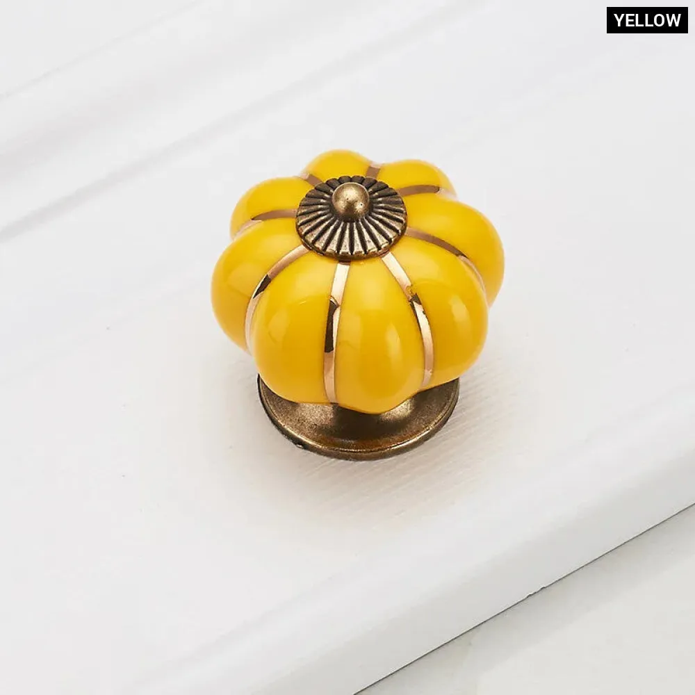 40mm Ceramic Pumpkin Drawer Knobs Screws Single Hole Cabinet Handles