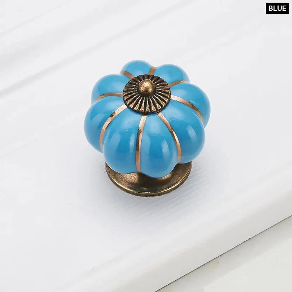 40mm Ceramic Pumpkin Drawer Knobs Screws Single Hole Cabinet Handles