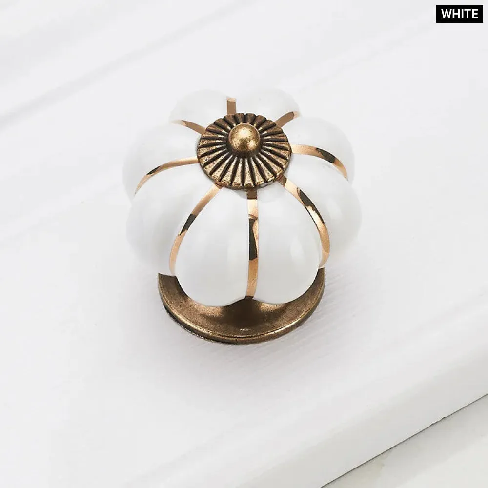 40mm Ceramic Pumpkin Drawer Knobs Screws Single Hole Cabinet Handles