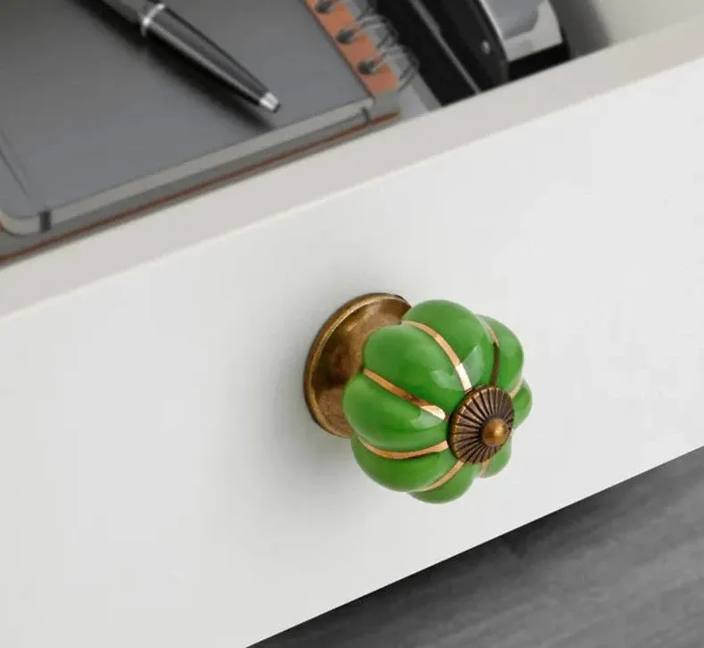 40mm Ceramic Pumpkin Drawer Knobs Screws Single Hole Cabinet Handles