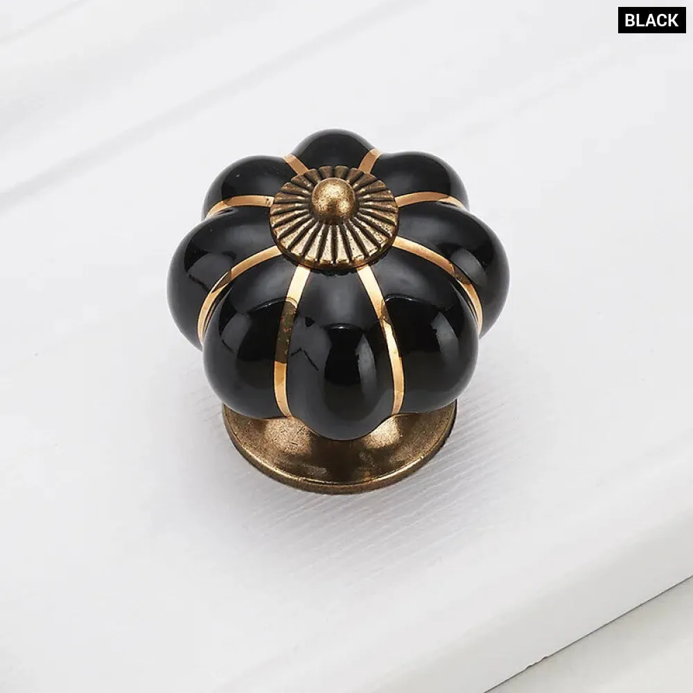 40mm Ceramic Pumpkin Drawer Knobs Screws Single Hole Cabinet Handles