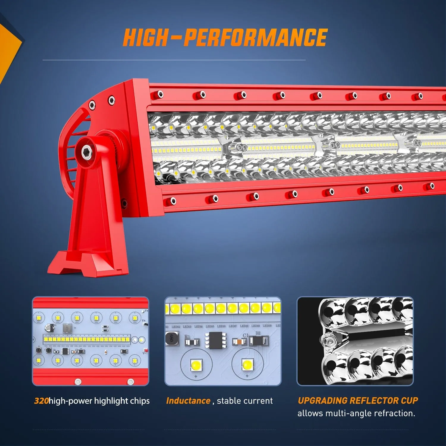 42 Inch Triple Row Red Shell Spot Flood Led Light Bar | 14AWG Wire 5Pin Switch