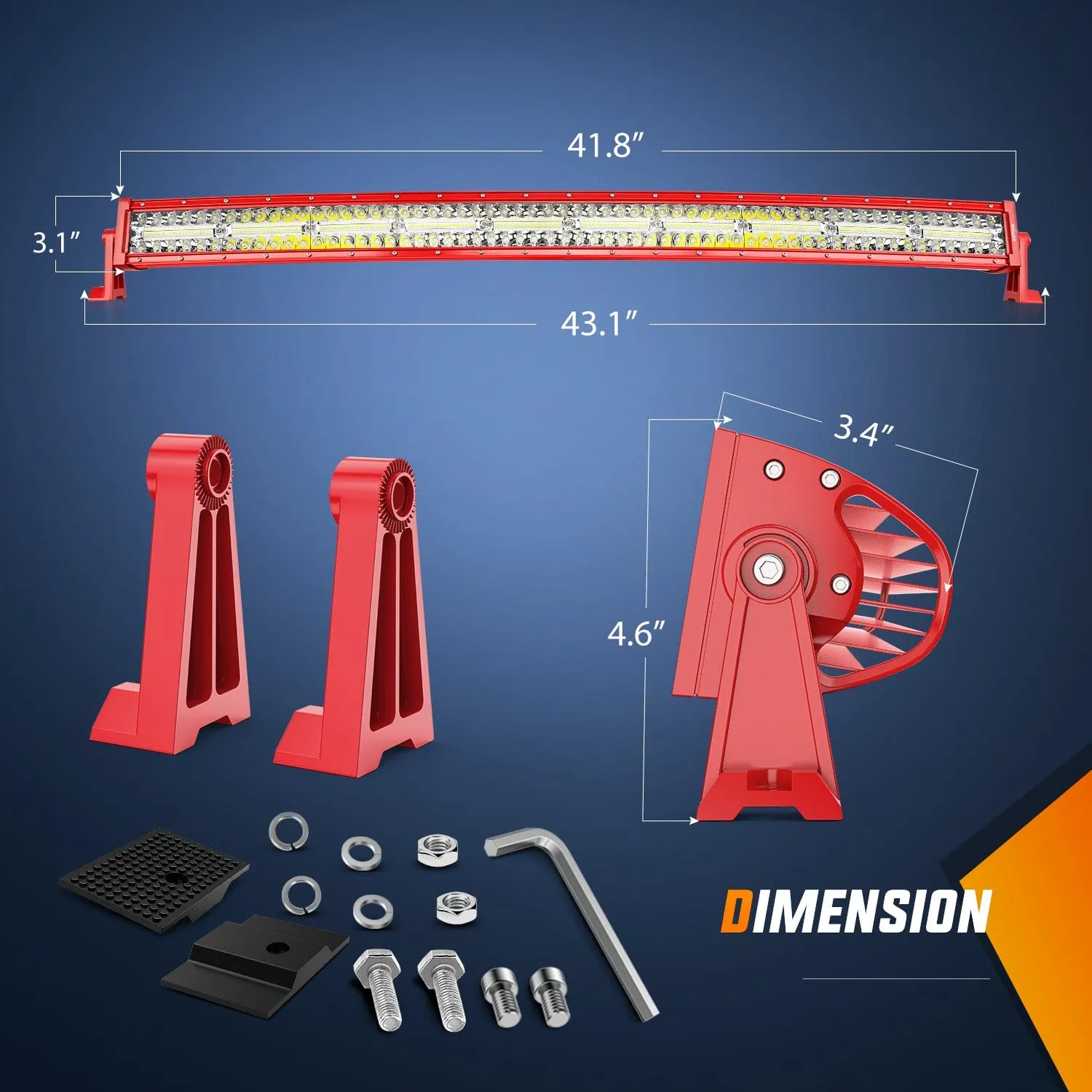 42 Inch Triple Row Red Shell Spot Flood Led Light Bar | 14AWG Wire 5Pin Switch
