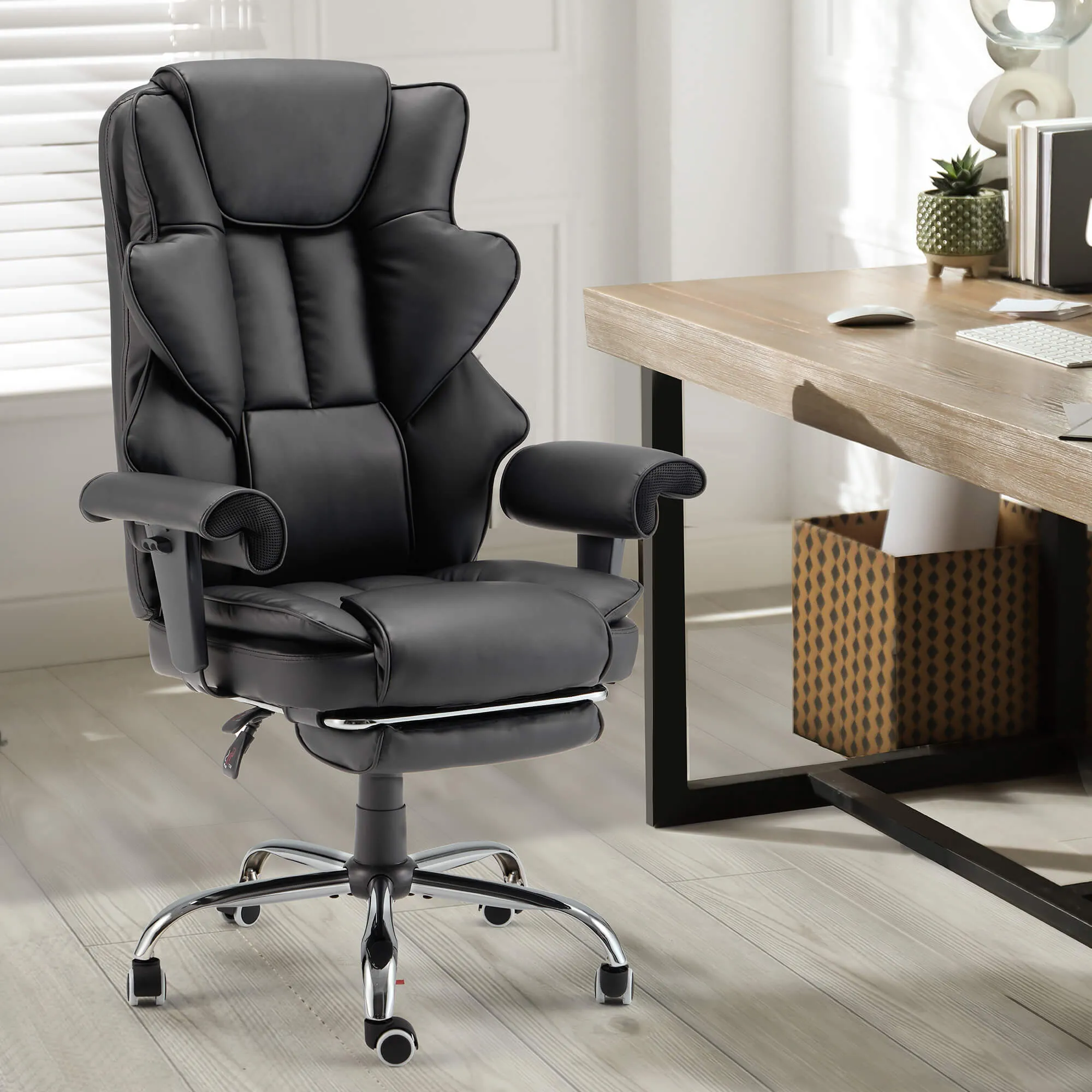 6-Point Massage Heat Ergonomic Reclining Office Chair with Footrest Gray