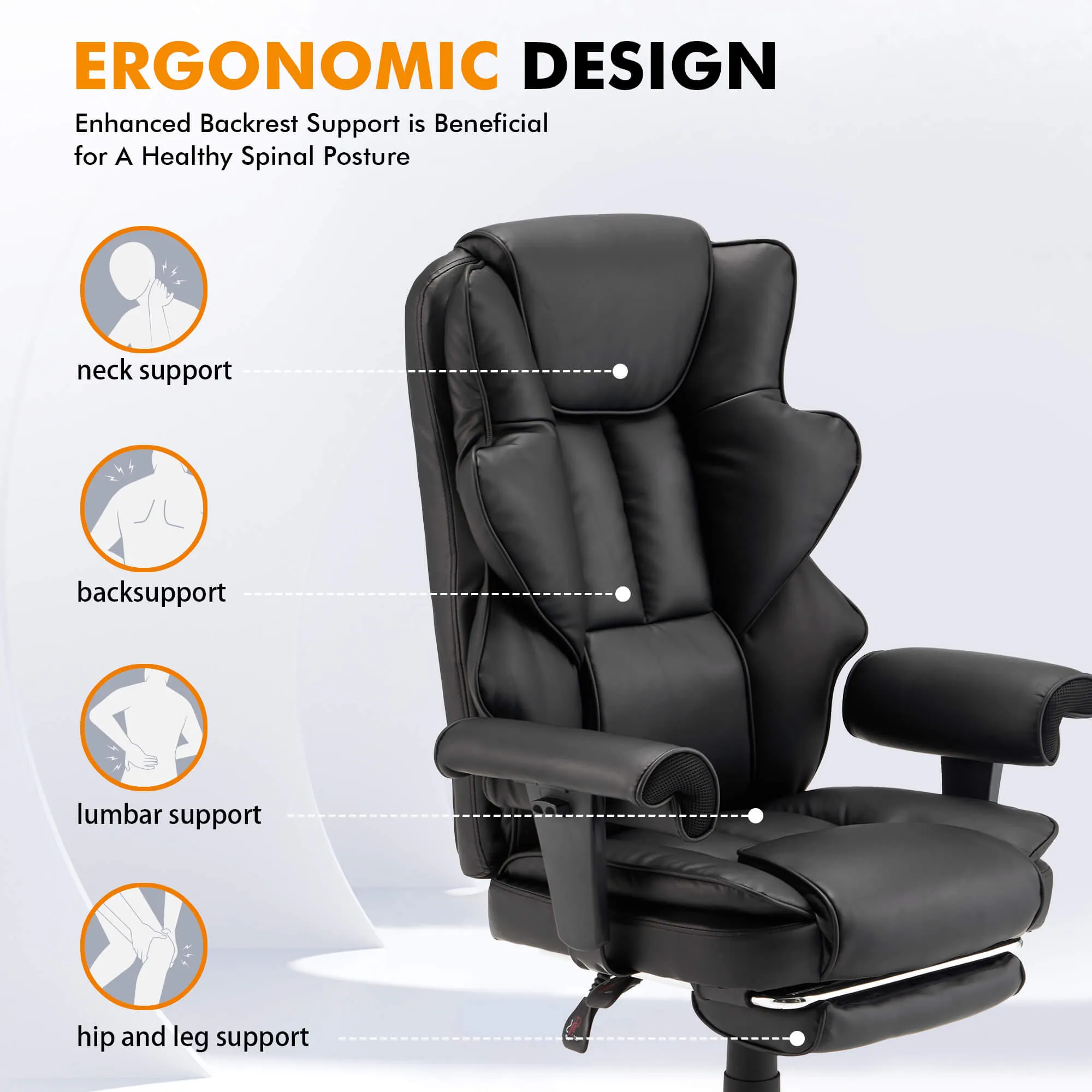 6-Point Massage Heat Ergonomic Reclining Office Chair with Footrest Gray