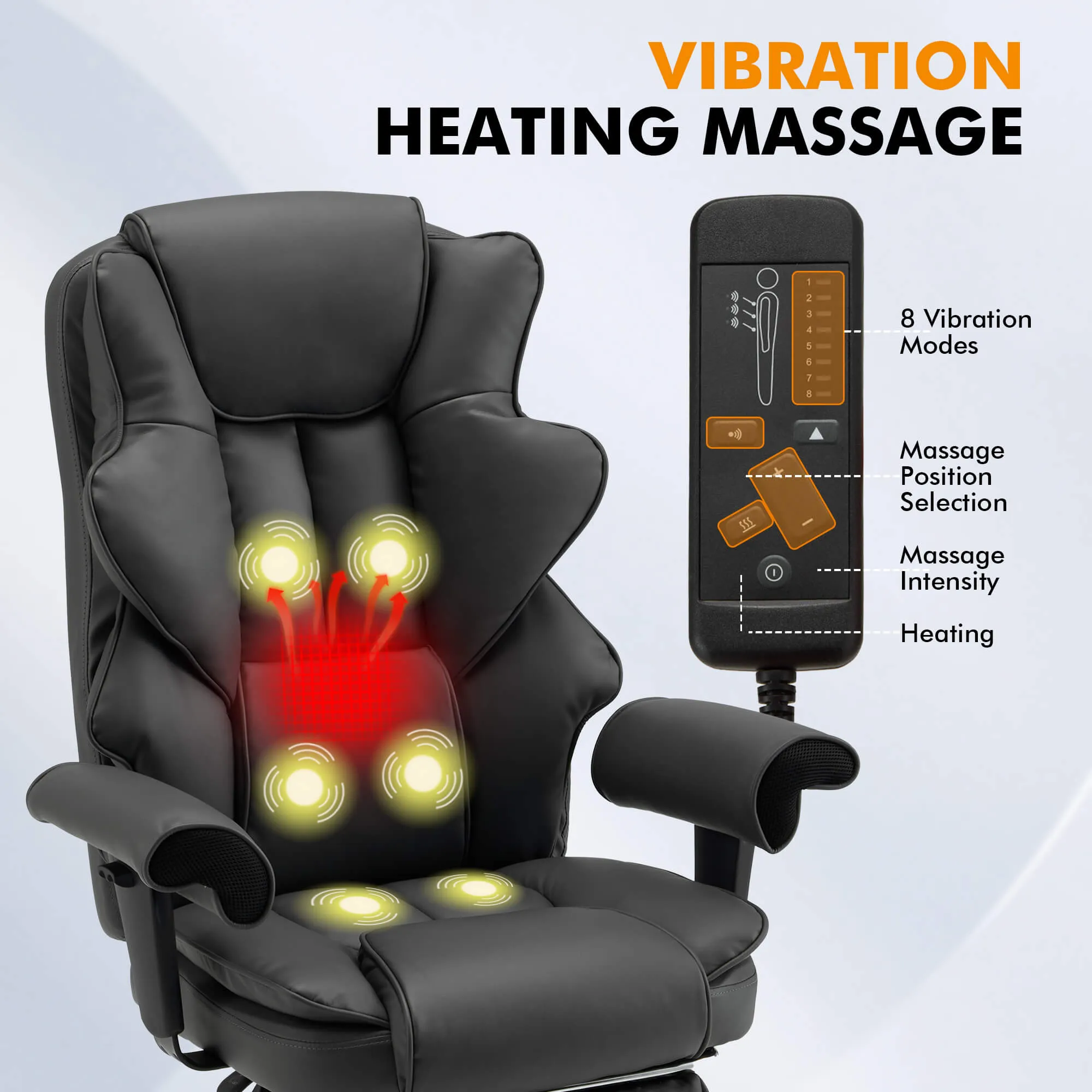 6-Point Massage Heat Ergonomic Reclining Office Chair with Footrest Gray