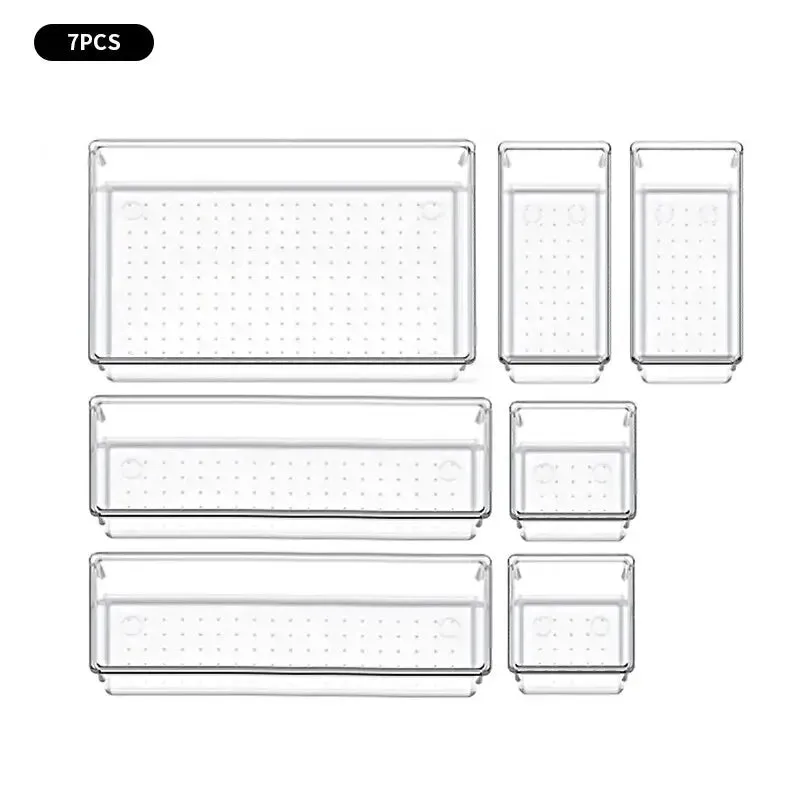 7 14 Pcs Clear Plastic Drawer Organizers Set for Desk Bedroom and Office Storage Ideal for Makeup Jewelry and Gadgets