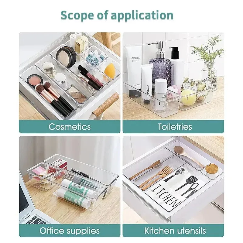 7 14 Pcs Clear Plastic Drawer Organizers Set for Desk Bedroom and Office Storage Ideal for Makeup Jewelry and Gadgets