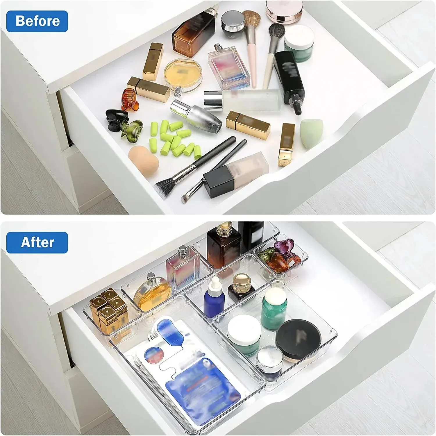 7 14 Pcs Clear Plastic Drawer Organizers Set for Desk Bedroom and Office Storage Ideal for Makeup Jewelry and Gadgets