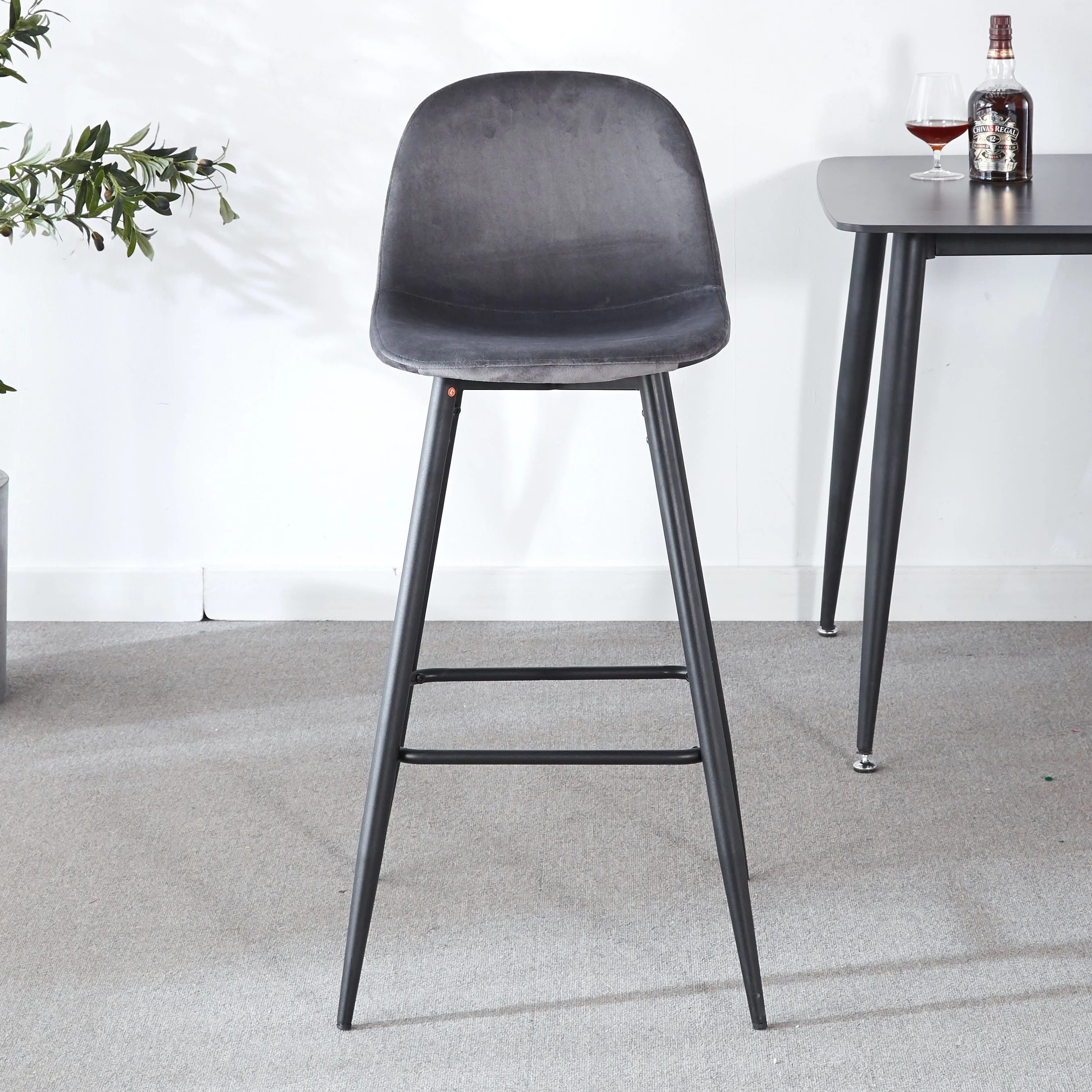 Bar Stool (Set of 2) Modern Counter Bar Height Chair With Back, Sturdy Metal Legs & Footrests, Island Stool For Kitchen Bar - Gray by Couch.com