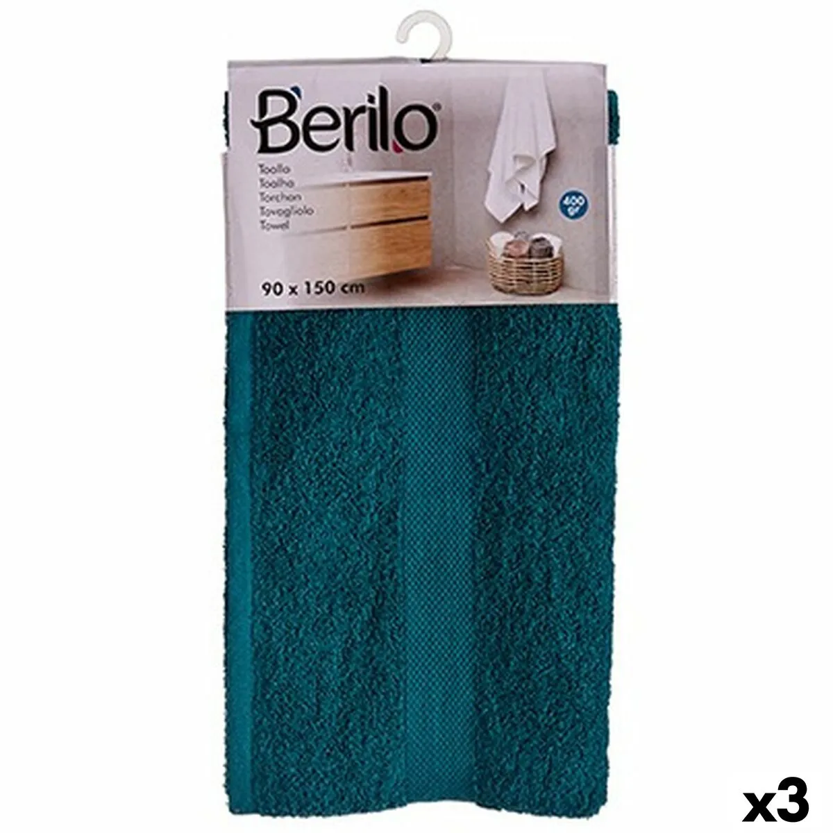 Bath Towel 90 x 150 Cm Blue 3 Units