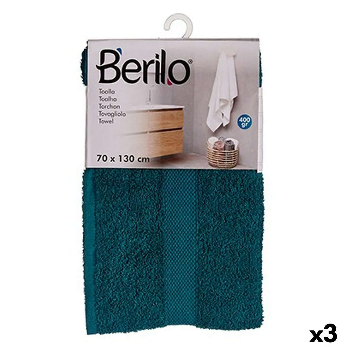 Bath Towel Blue 70 x 130 Cm 3 Units