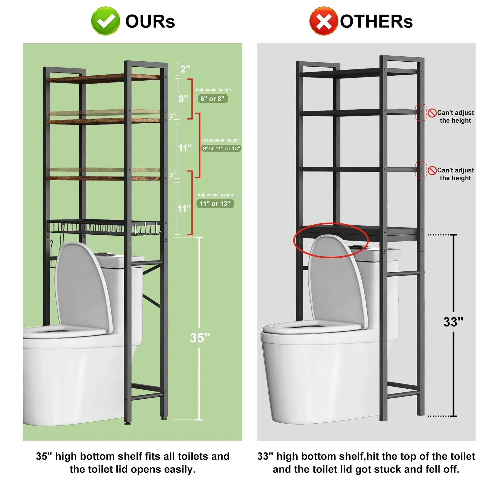 Biemlerfn Over The Toilet Storage Shelf, 4-Tier Wooden Bathroom Organizer Adjustable Saver Space Rack with Toilet Paper Holder, Brown
