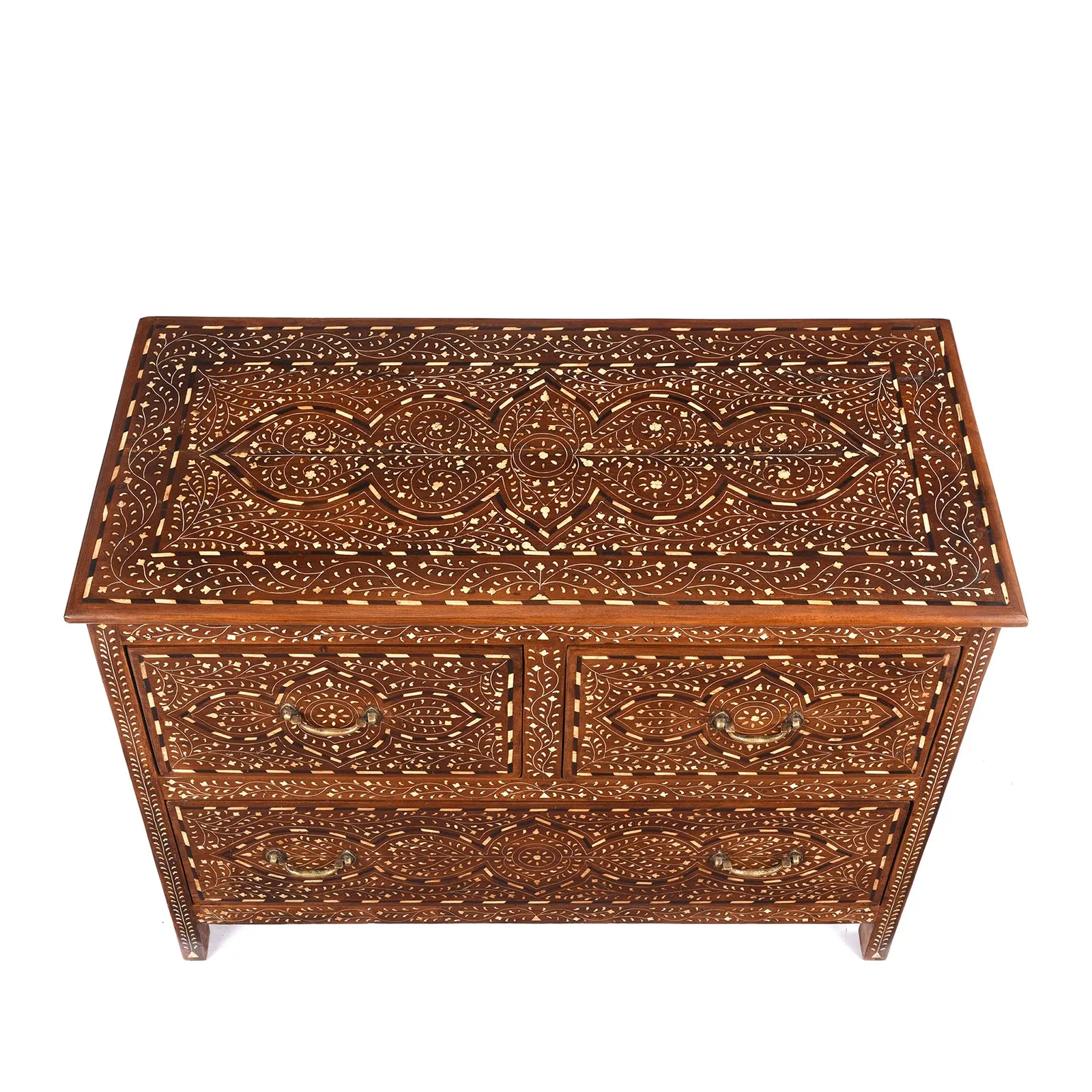 Bone Inlaid Teak Chest Of Drawers - Ca 1920