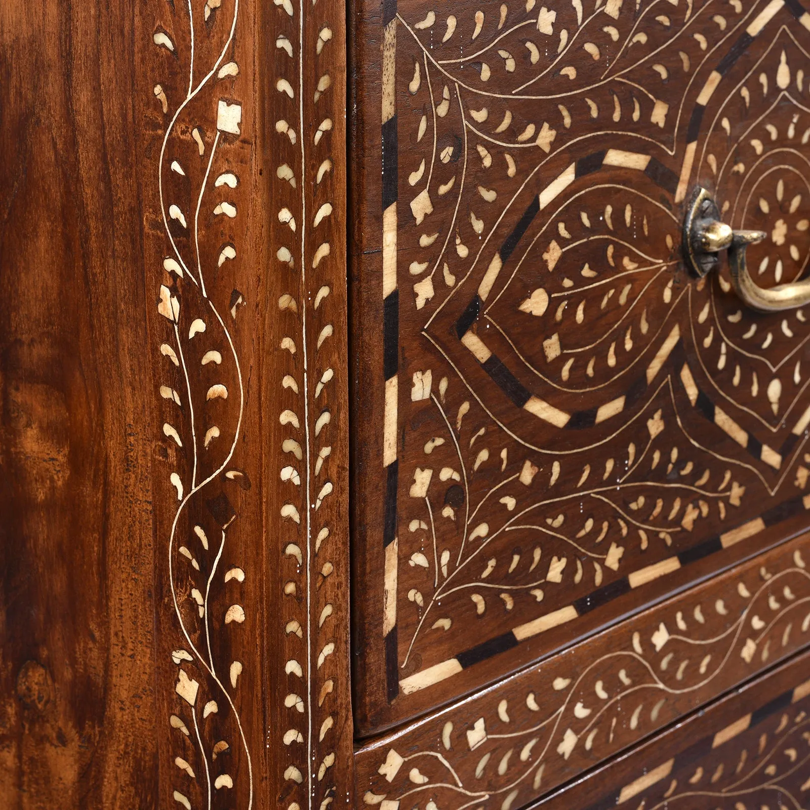 Bone Inlaid Teak Chest Of Drawers - Ca 1920