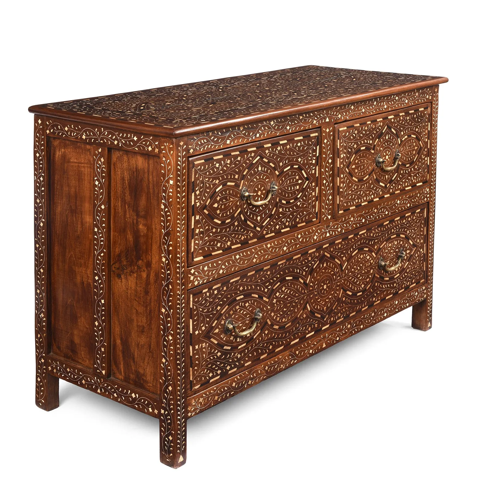 Bone Inlaid Teak Chest Of Drawers - Ca 1920