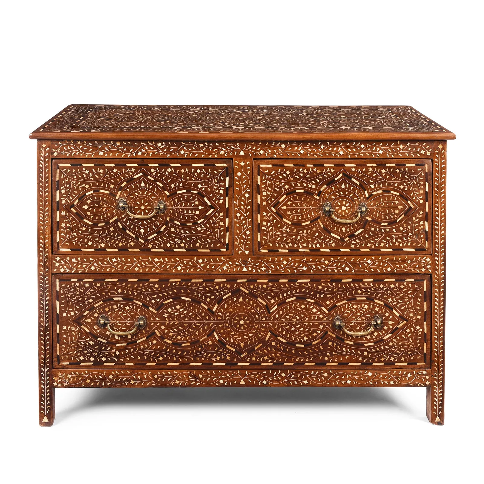 Bone Inlaid Teak Chest Of Drawers - Ca 1920