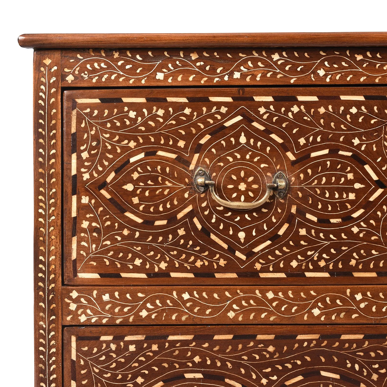Bone Inlaid Teak Chest Of Drawers - Ca 1920