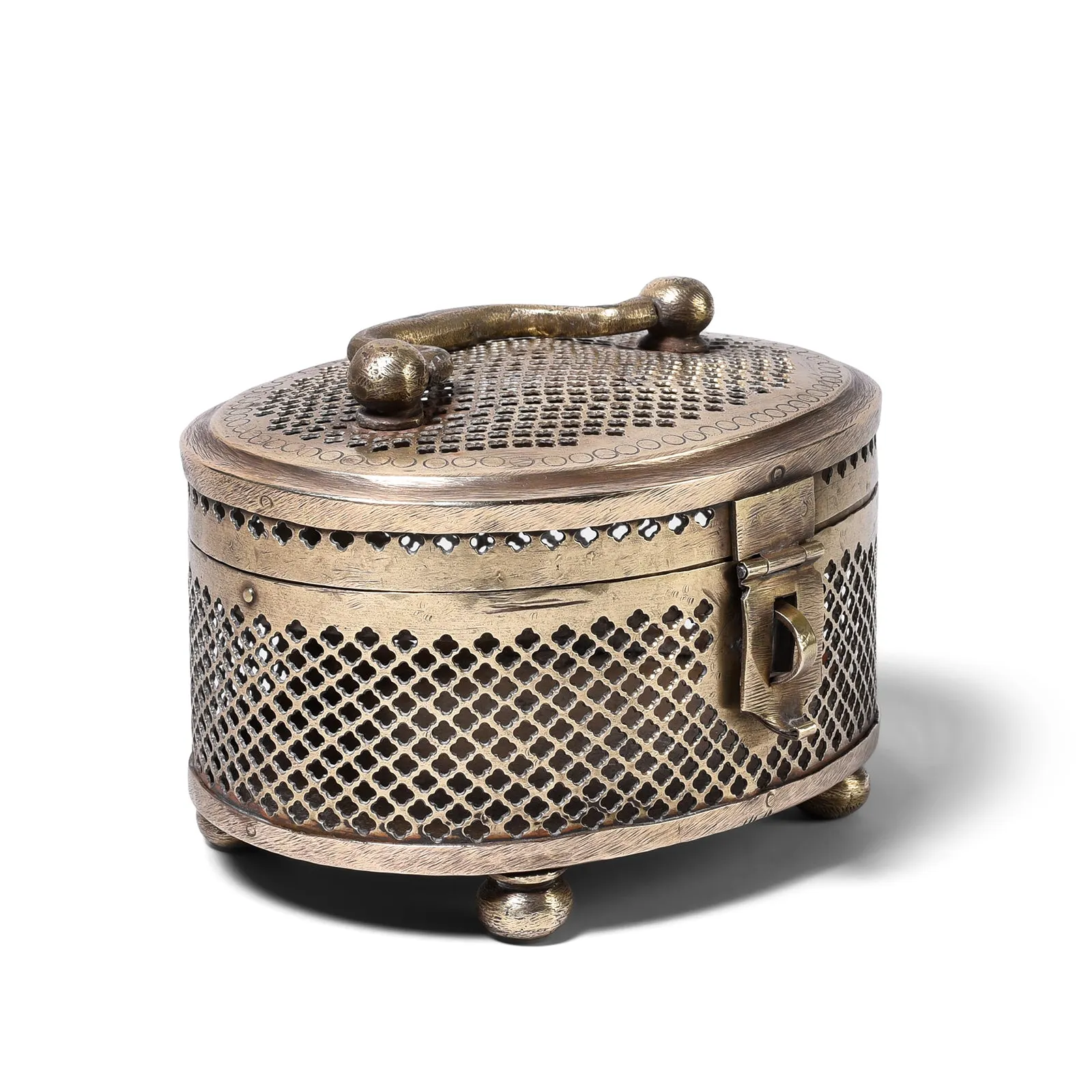 Brass Jali Work Paan Box From Rajasthan - Early 20th Century