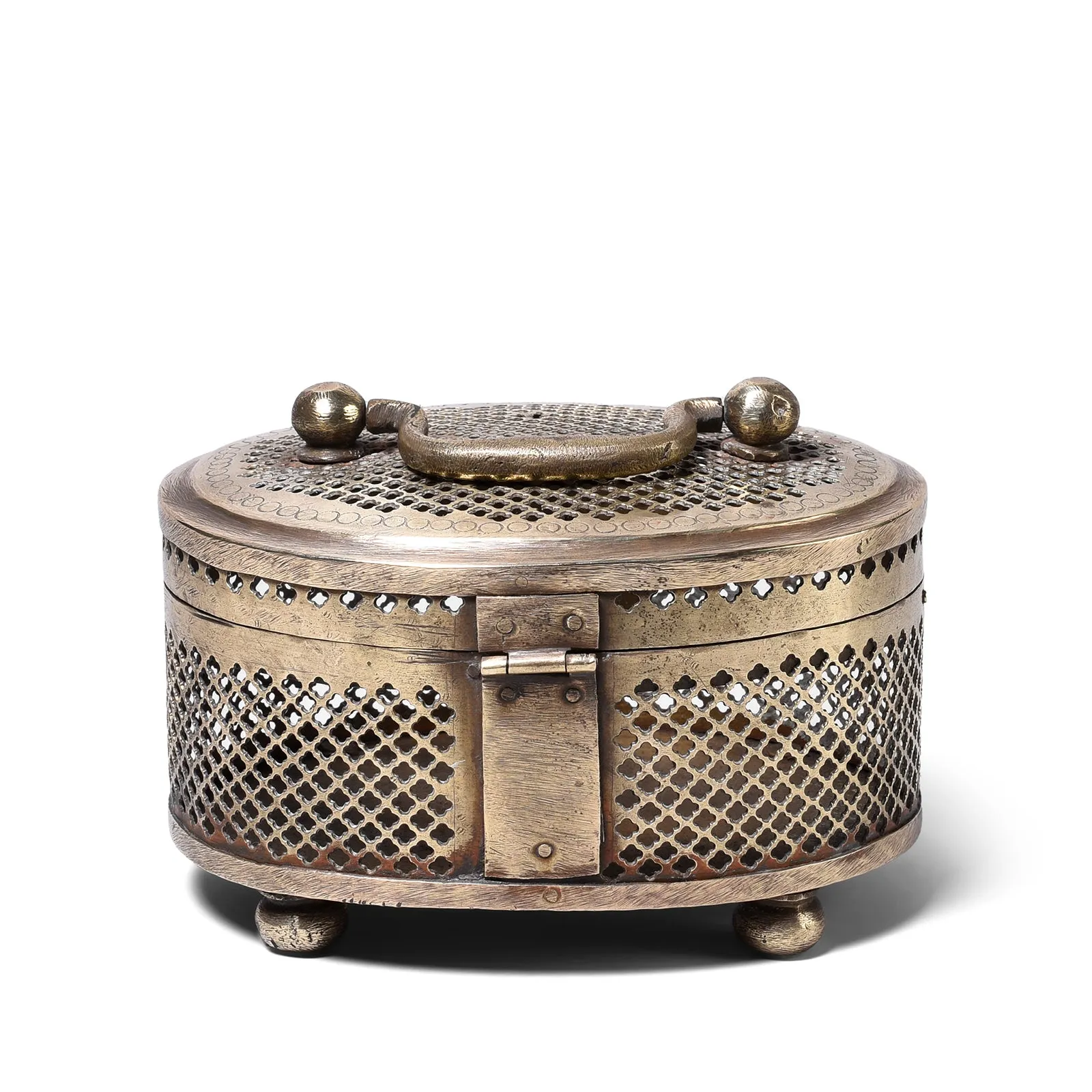 Brass Jali Work Paan Box From Rajasthan - Early 20th Century