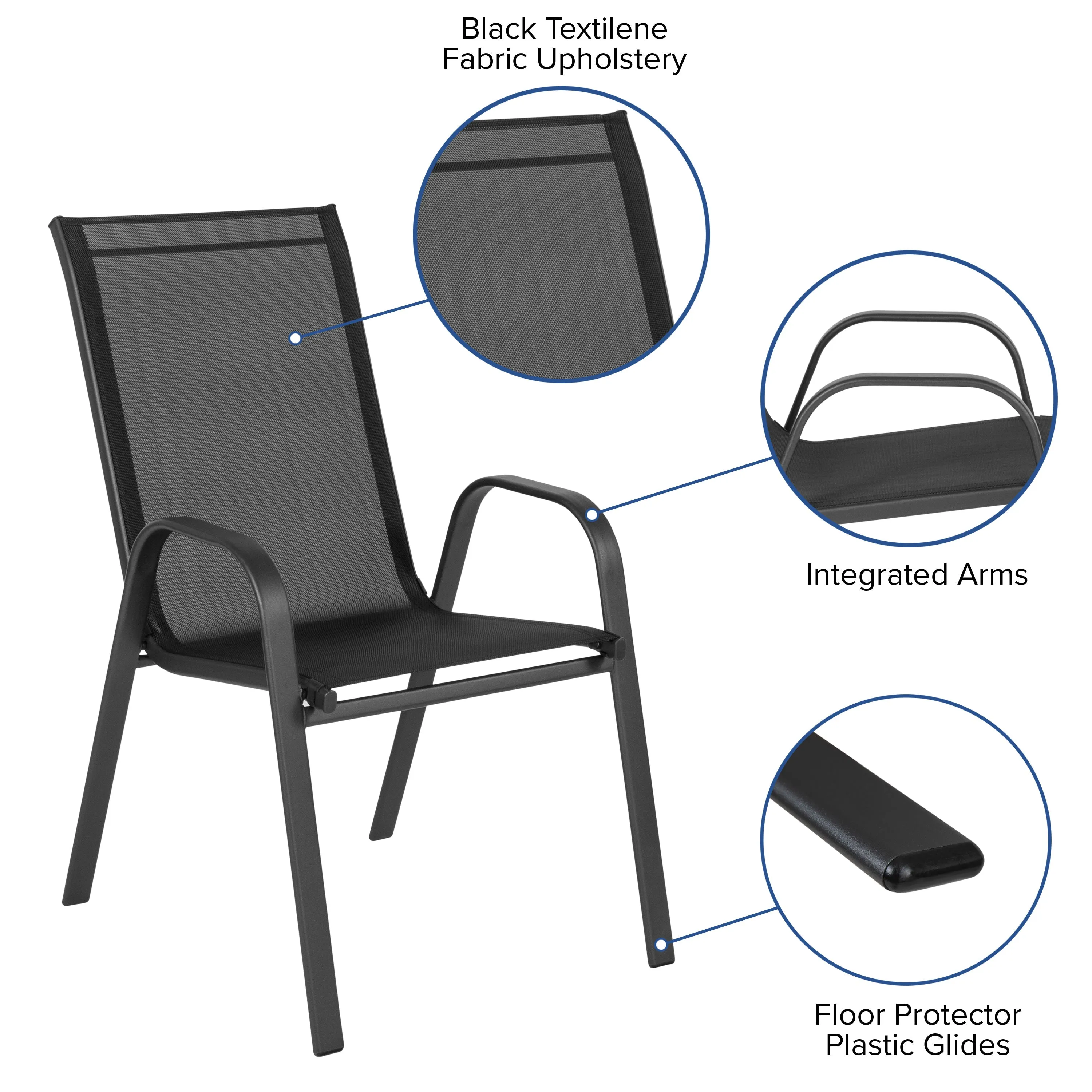 Brazos 3 Piece Outdoor Patio Dining Set - Tempered Glass Patio Table, 2 Flex Comfort Stack Chairs