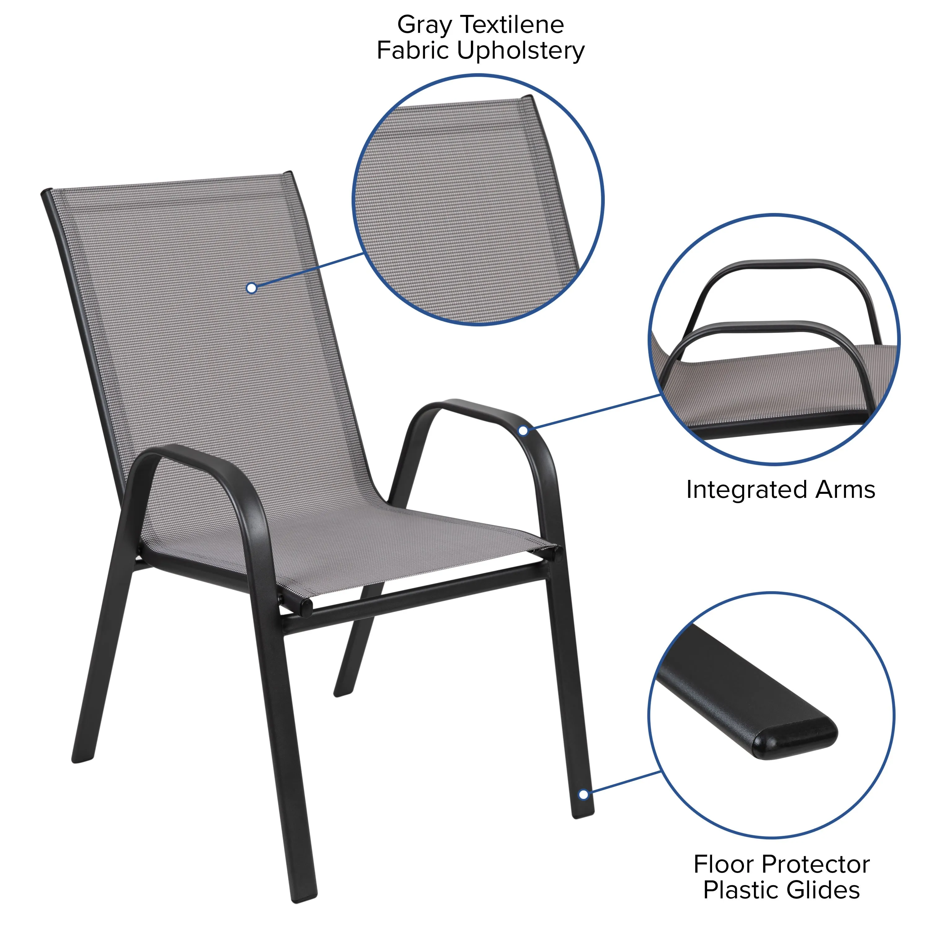 Brazos 3 Piece Outdoor Patio Dining Set - Tempered Glass Patio Table, 2 Flex Comfort Stack Chairs