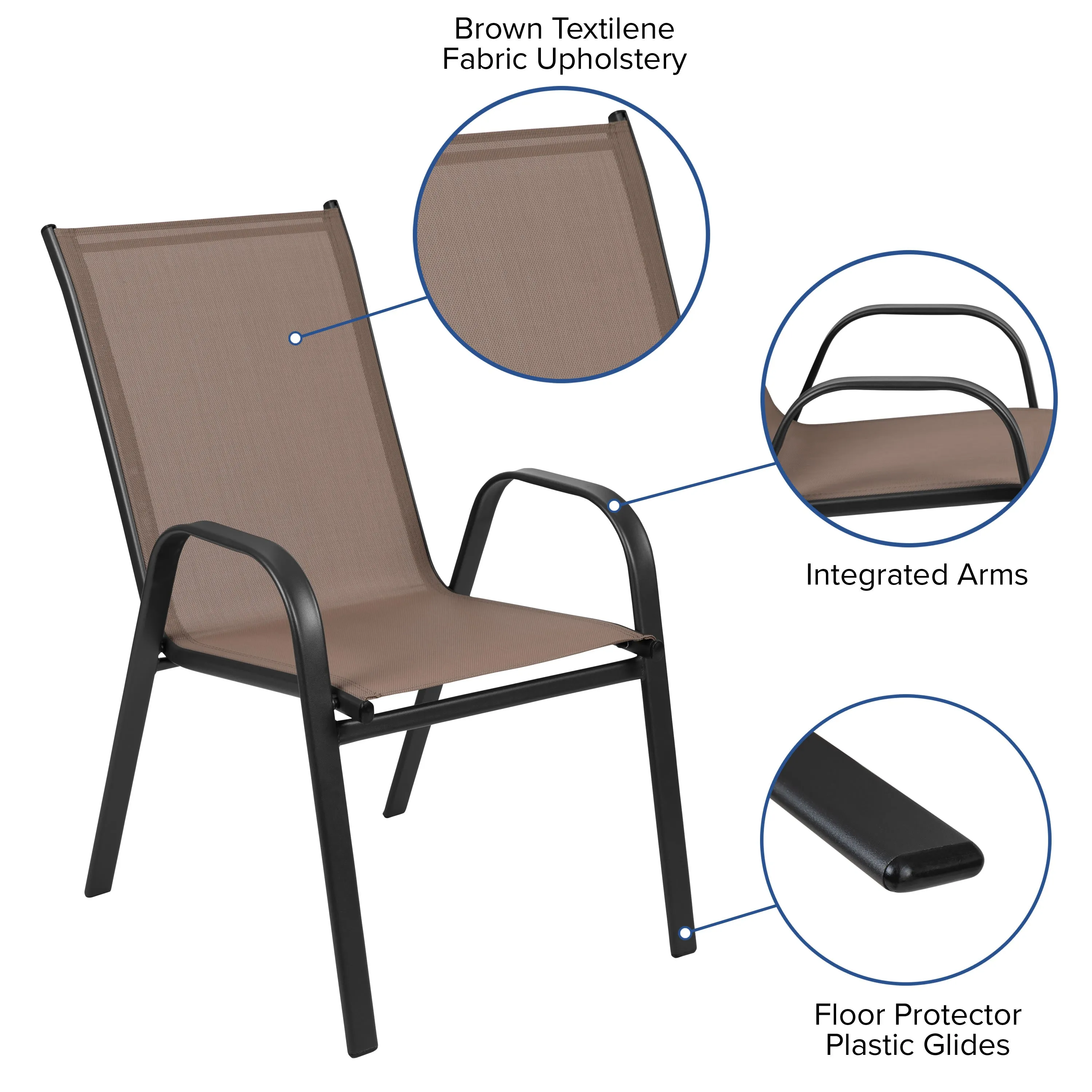Brazos 3 Piece Outdoor Patio Dining Set - Tempered Glass Patio Table, 2 Flex Comfort Stack Chairs