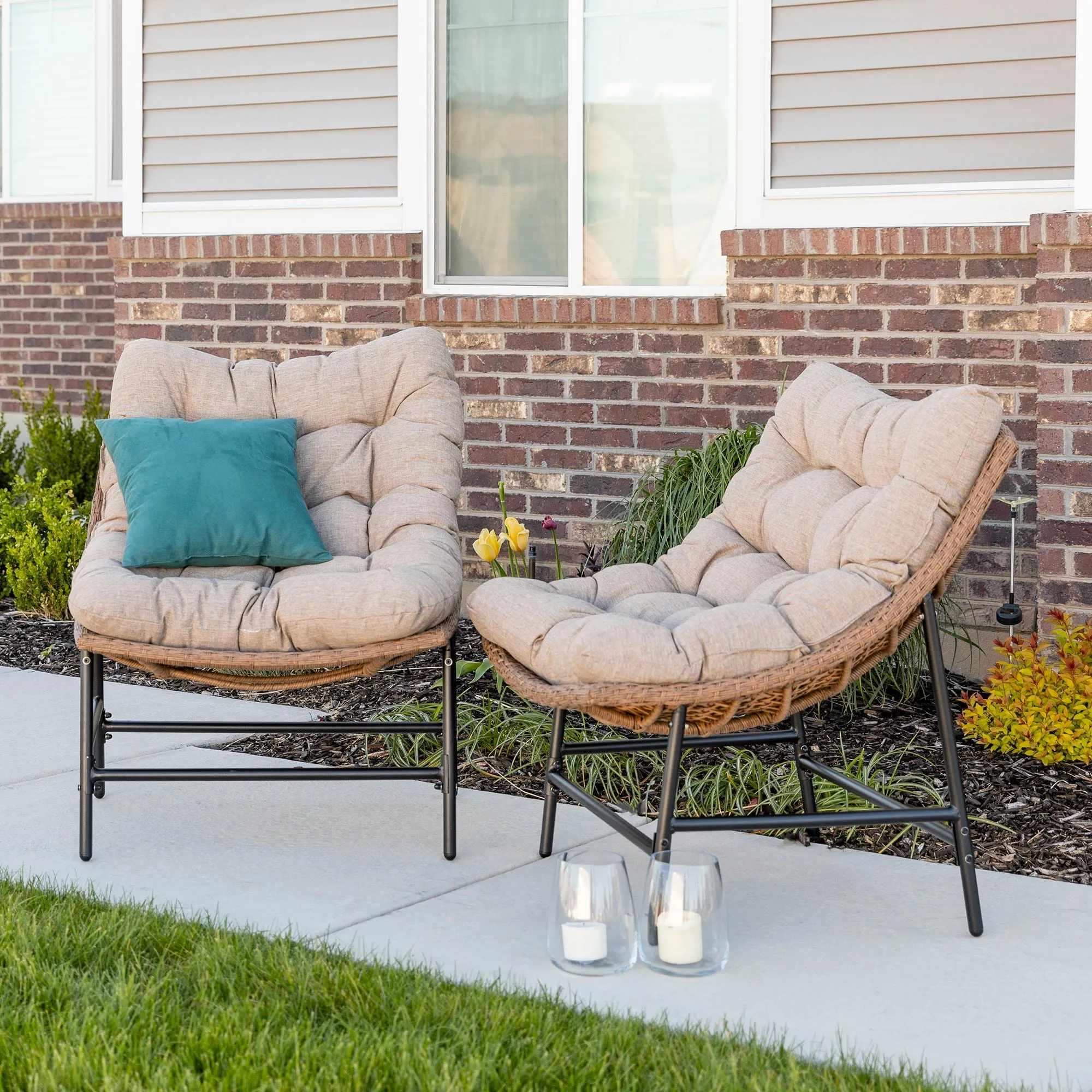 Coastal Scooped Outdoor Patio Chairs With Cushions (Set of 2) - Natural by Couch.com