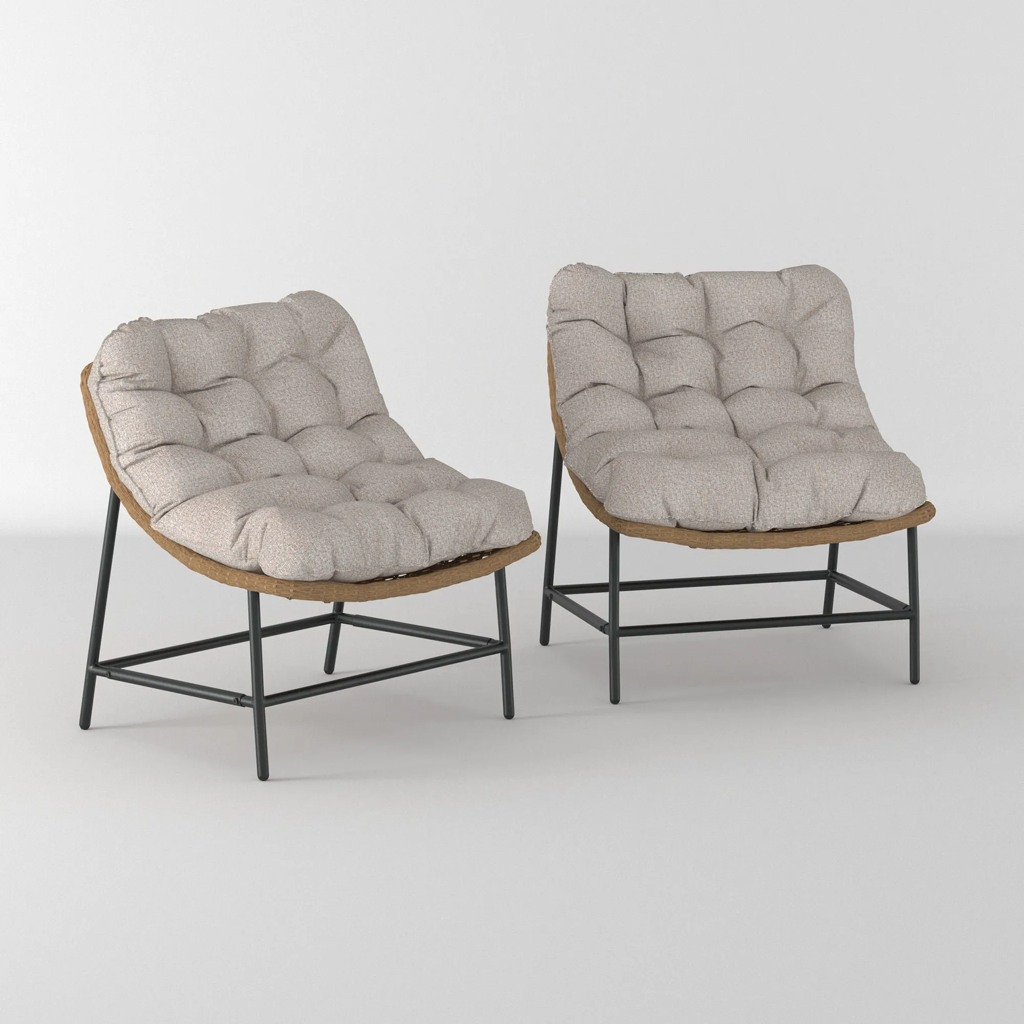 Coastal Scooped Outdoor Patio Chairs With Cushions (Set of 2) - Natural by Couch.com
