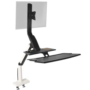 Duronic Sit-Stand Desk Mount DM1K1X1 | Height Adjustable Riser for LCD/LED Screen | Gas Monitor Arm with Keyboard Tray | USB Port | Elevated Workstation Convertor | (Tilt:  15°/-15°, Rotate 360°)