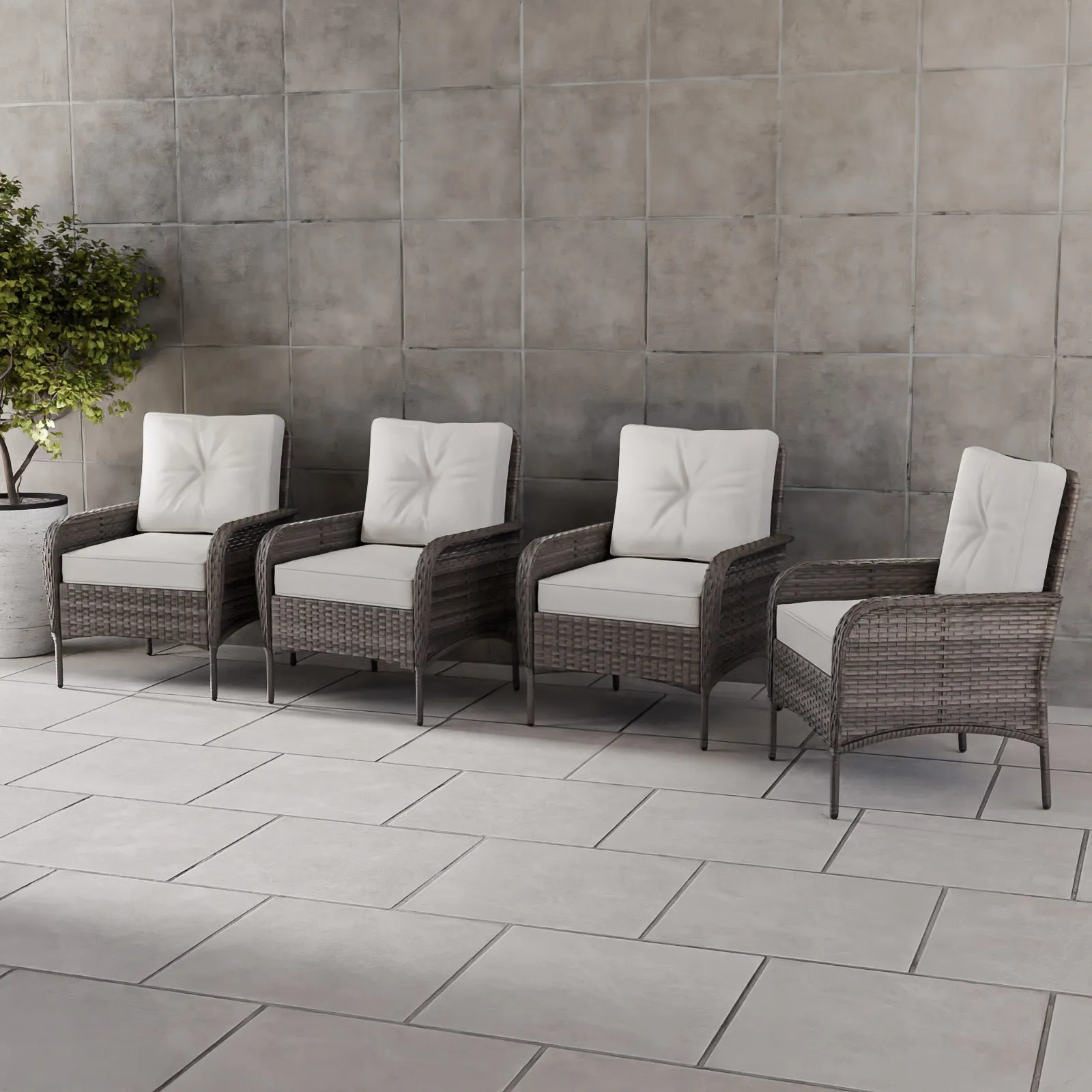 EAGLE PEAK 4pc Outdoor Wicker Patio Chairs, Rattan Porch Chairs