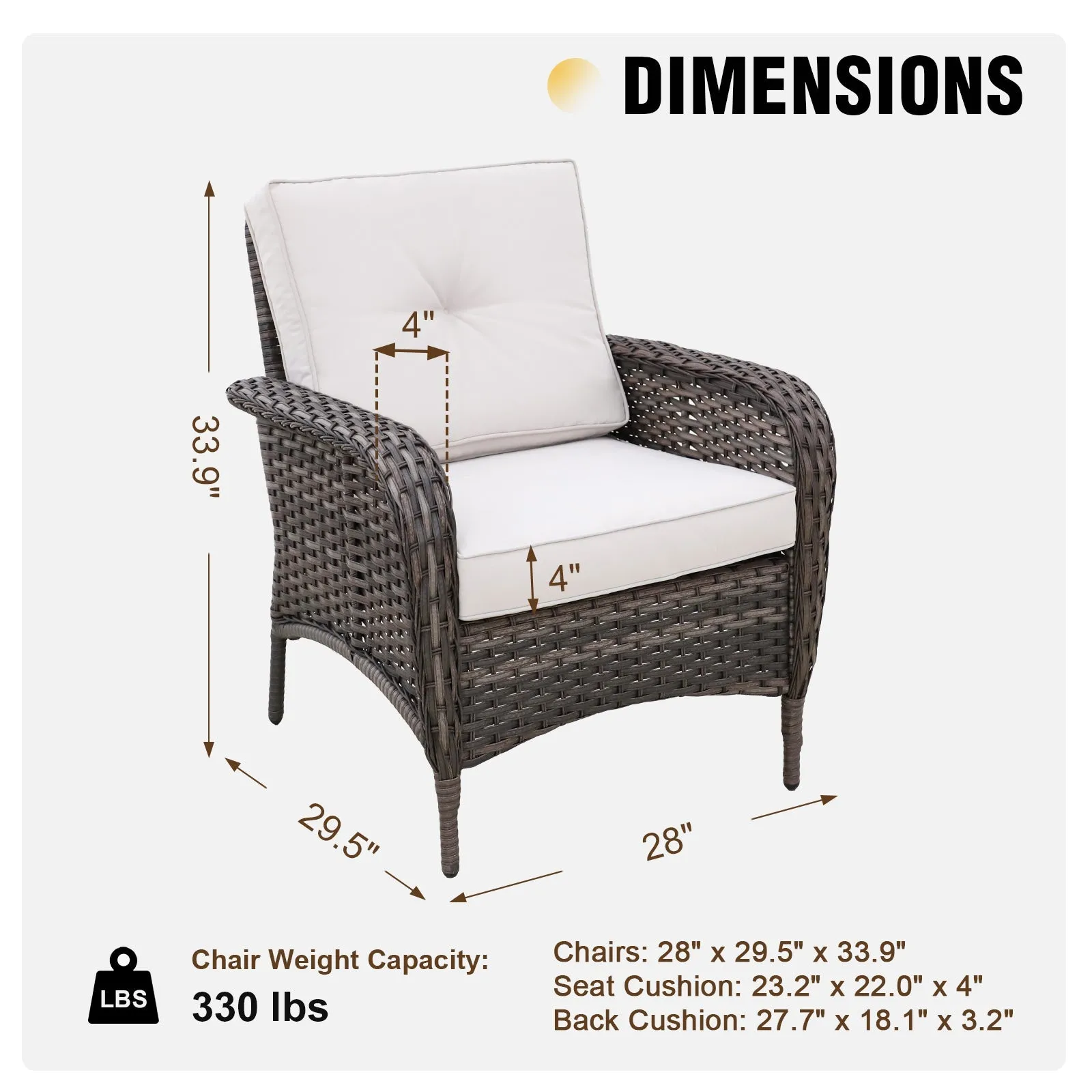 EAGLE PEAK 4pc Outdoor Wicker Patio Chairs, Rattan Porch Chairs