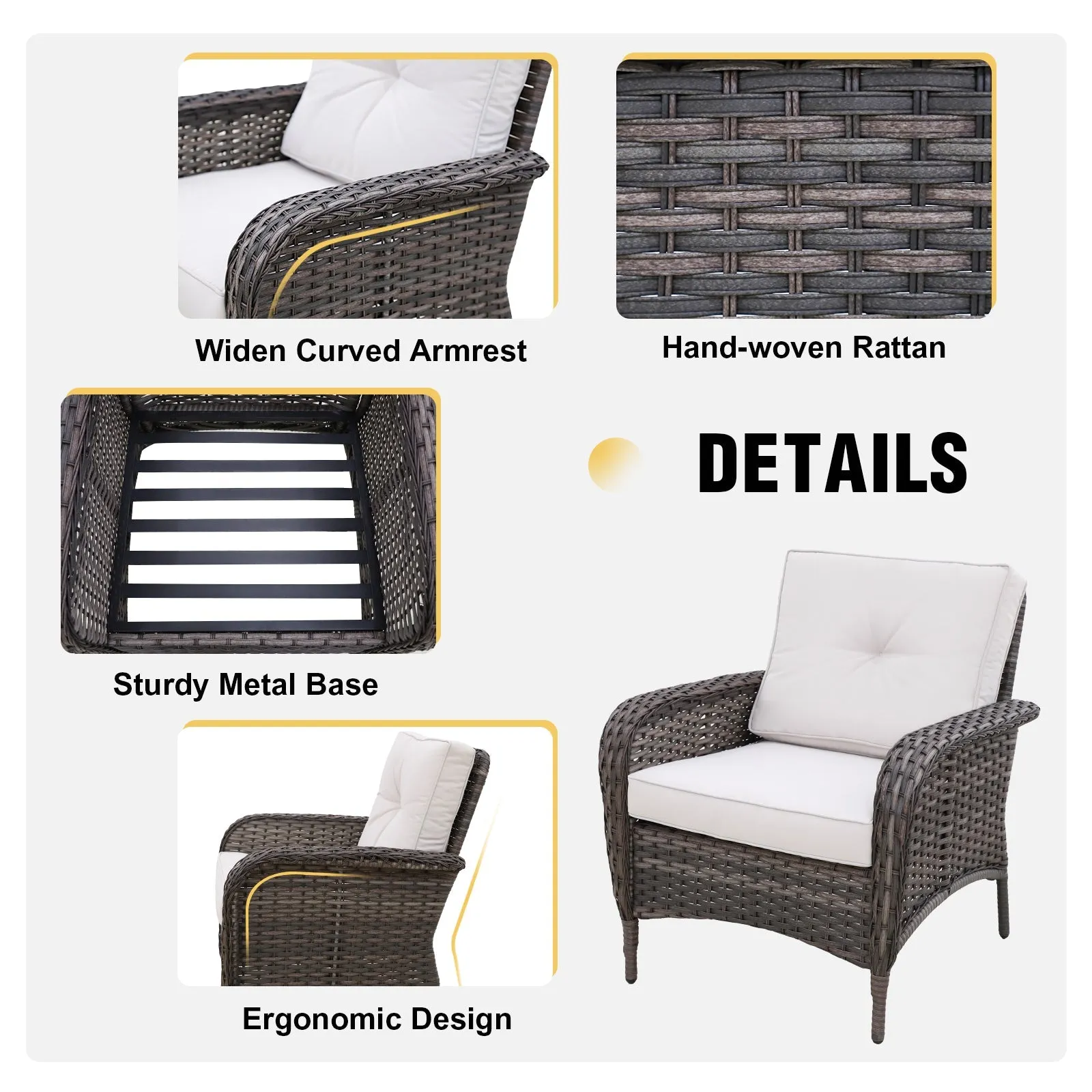 EAGLE PEAK 4pc Outdoor Wicker Patio Chairs, Rattan Porch Chairs