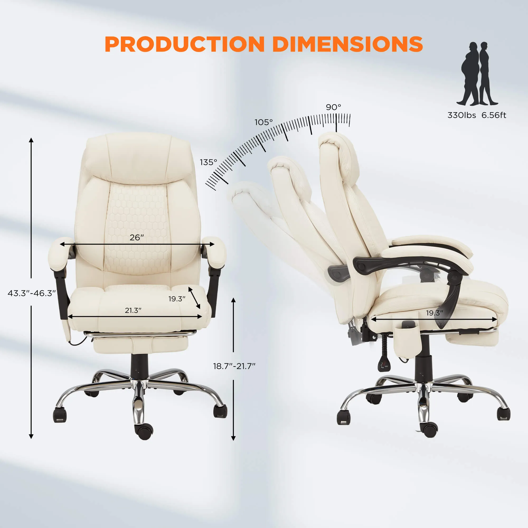 Executive Reclining Heated Massage Office Chair with Footrest Beige