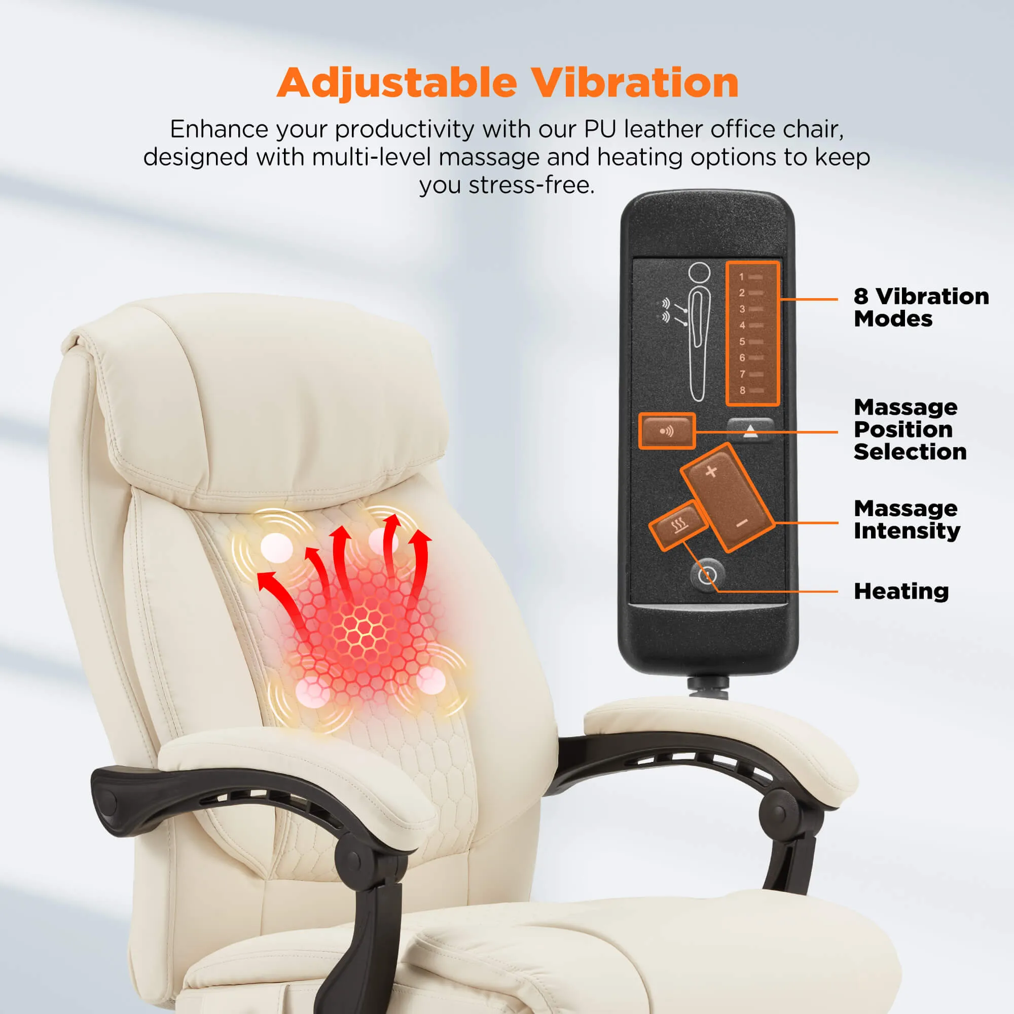 Executive Reclining Heated Massage Office Chair with Footrest Beige
