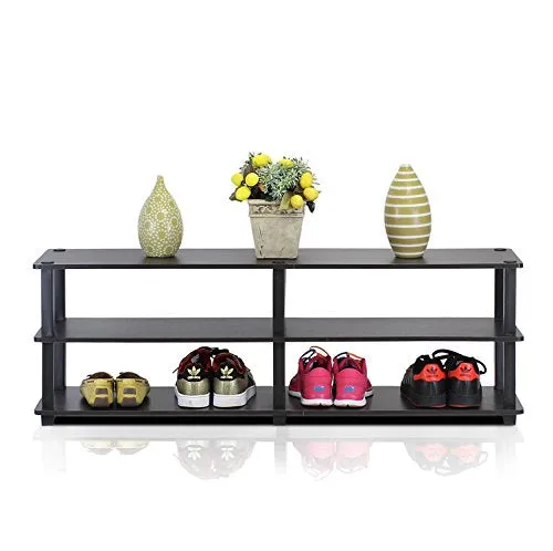 Furinno 14038EX/BK TST No Tools 3-Tier Wide Shoe Storage Rack, Espresso/Black