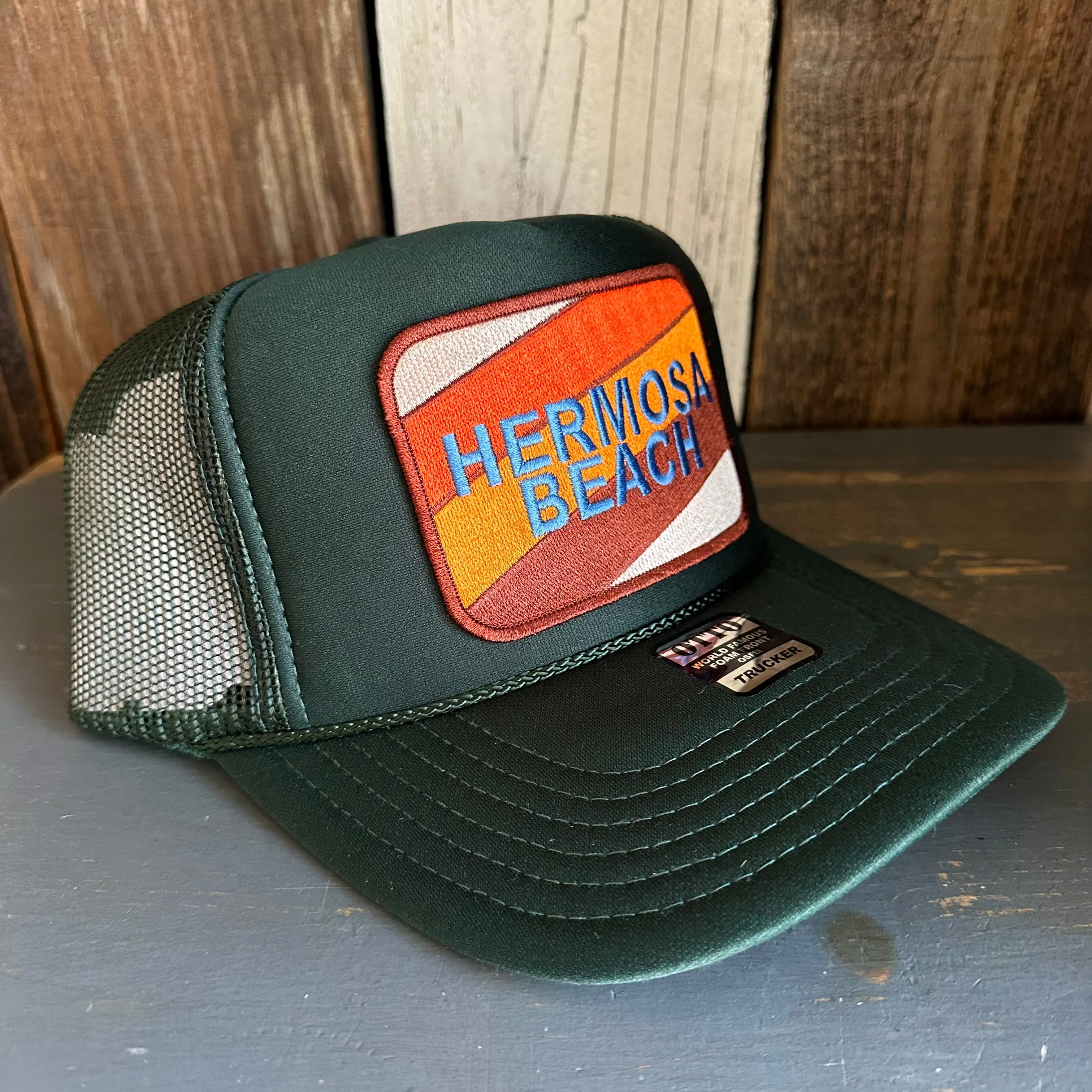 Hermosa Beach GOLF CARTS & YOGA PANTS High Crown Trucker Hat - Dark Green