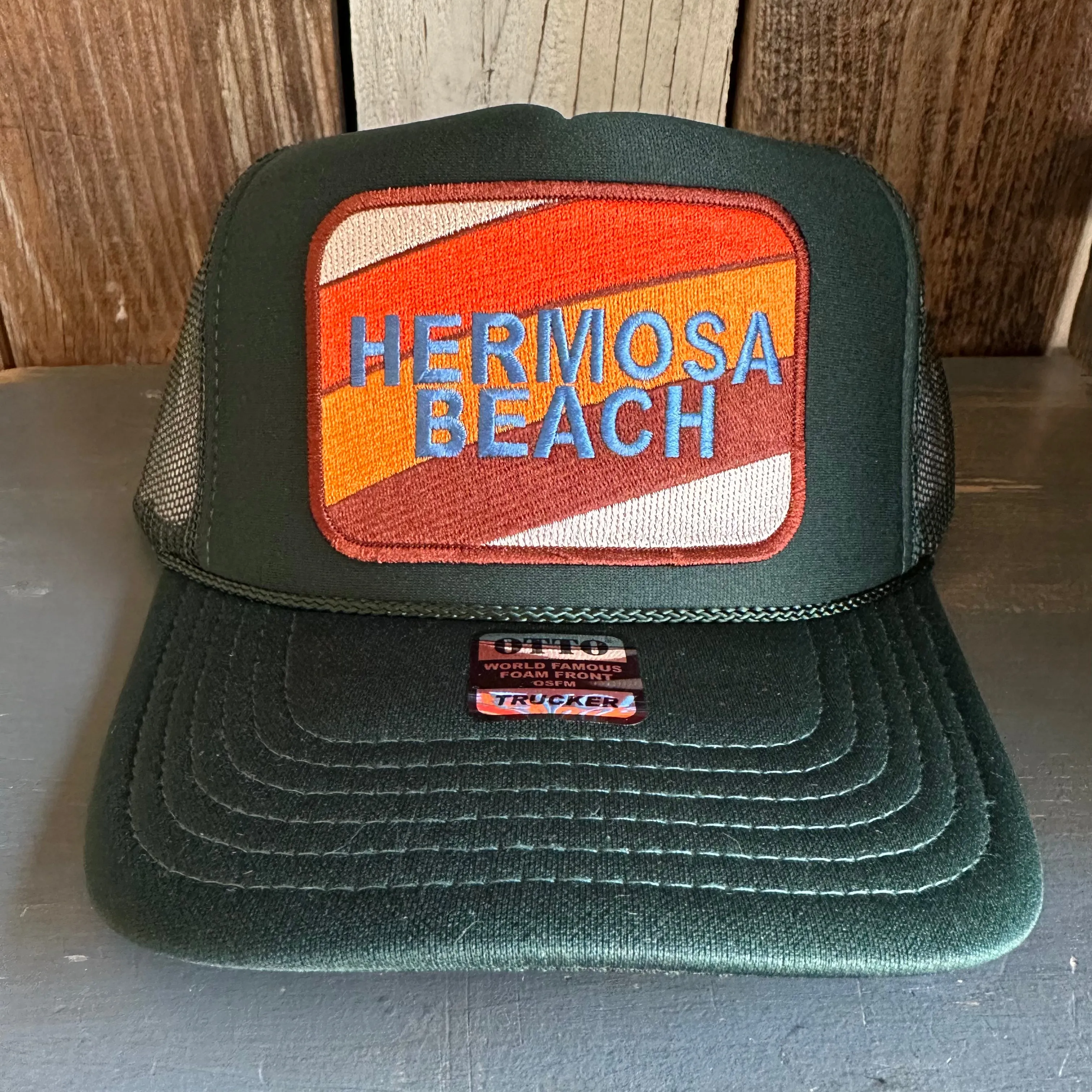 Hermosa Beach GOLF CARTS & YOGA PANTS High Crown Trucker Hat - Dark Green