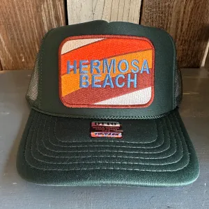 Hermosa Beach GOLF CARTS & YOGA PANTS High Crown Trucker Hat - Dark Green