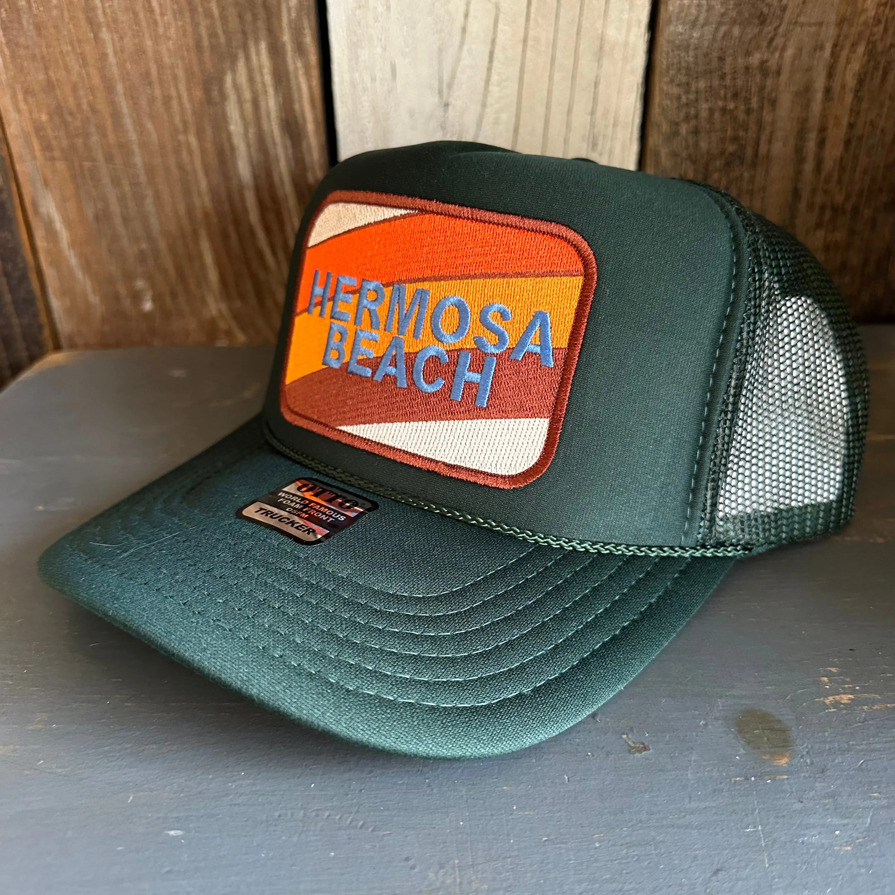 Hermosa Beach GOLF CARTS & YOGA PANTS High Crown Trucker Hat - Dark Green