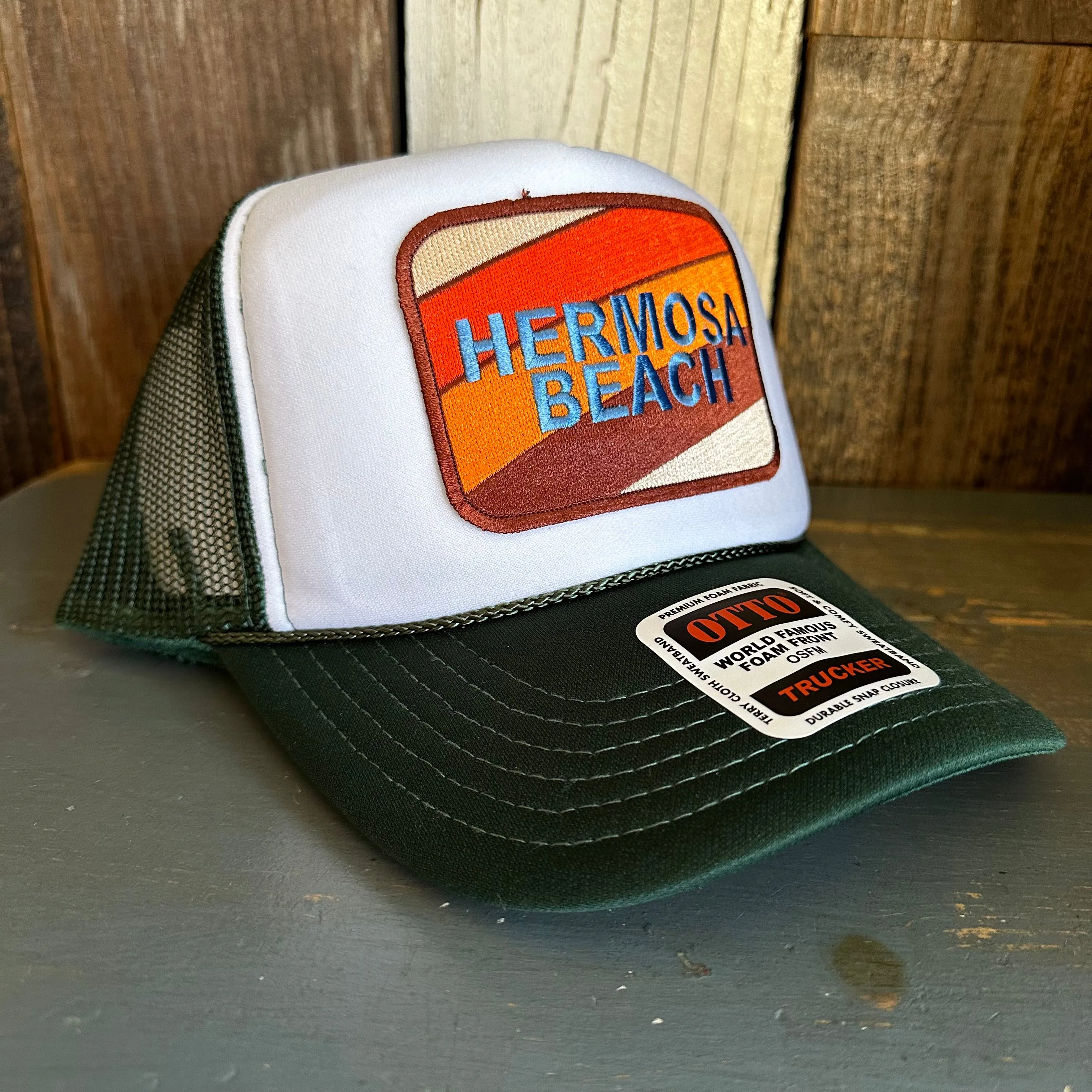 Hermosa Beach GOLF CARTS & YOGA PANTS High Crown Trucker Hat - Dark Green/White