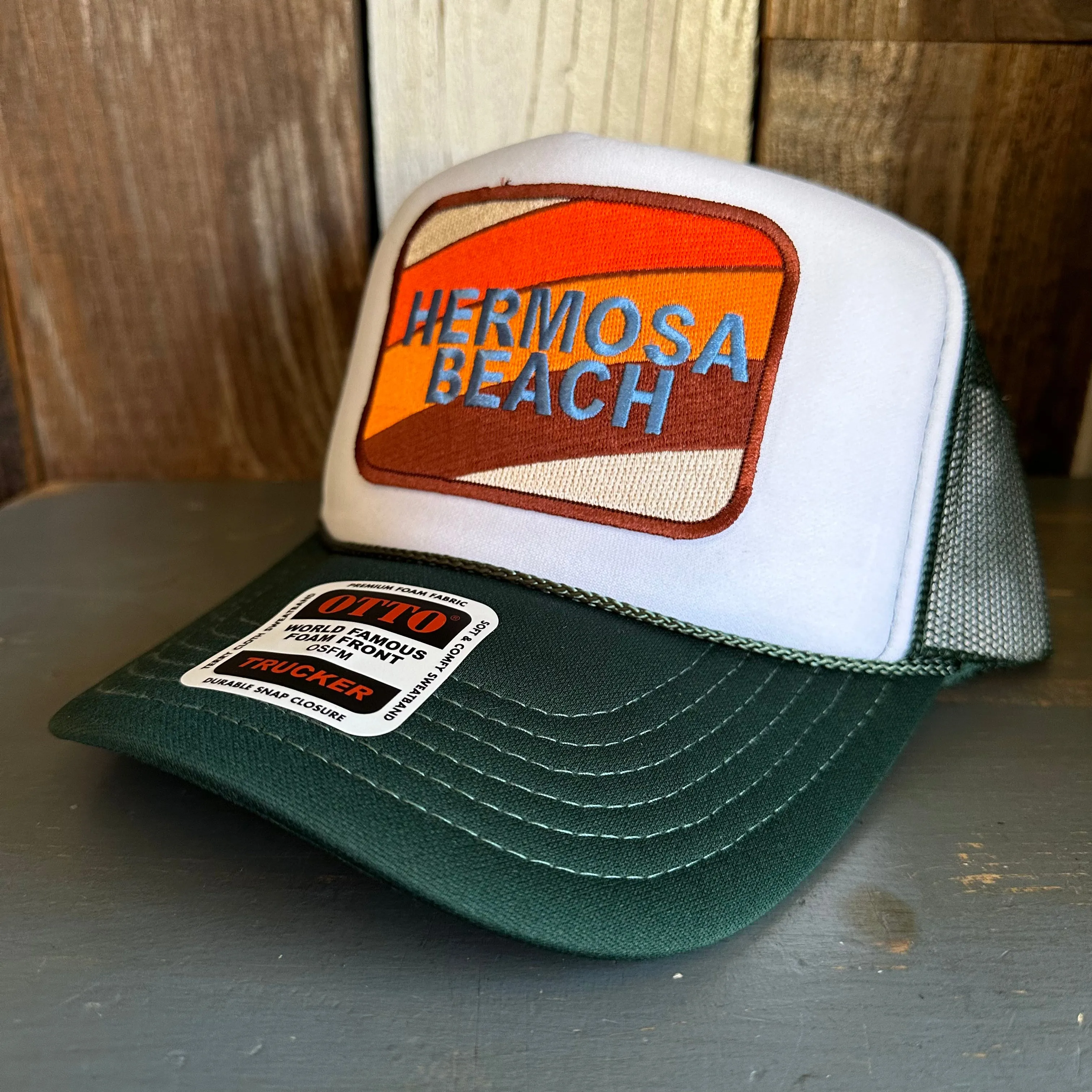 Hermosa Beach GOLF CARTS & YOGA PANTS High Crown Trucker Hat - Dark Green/White