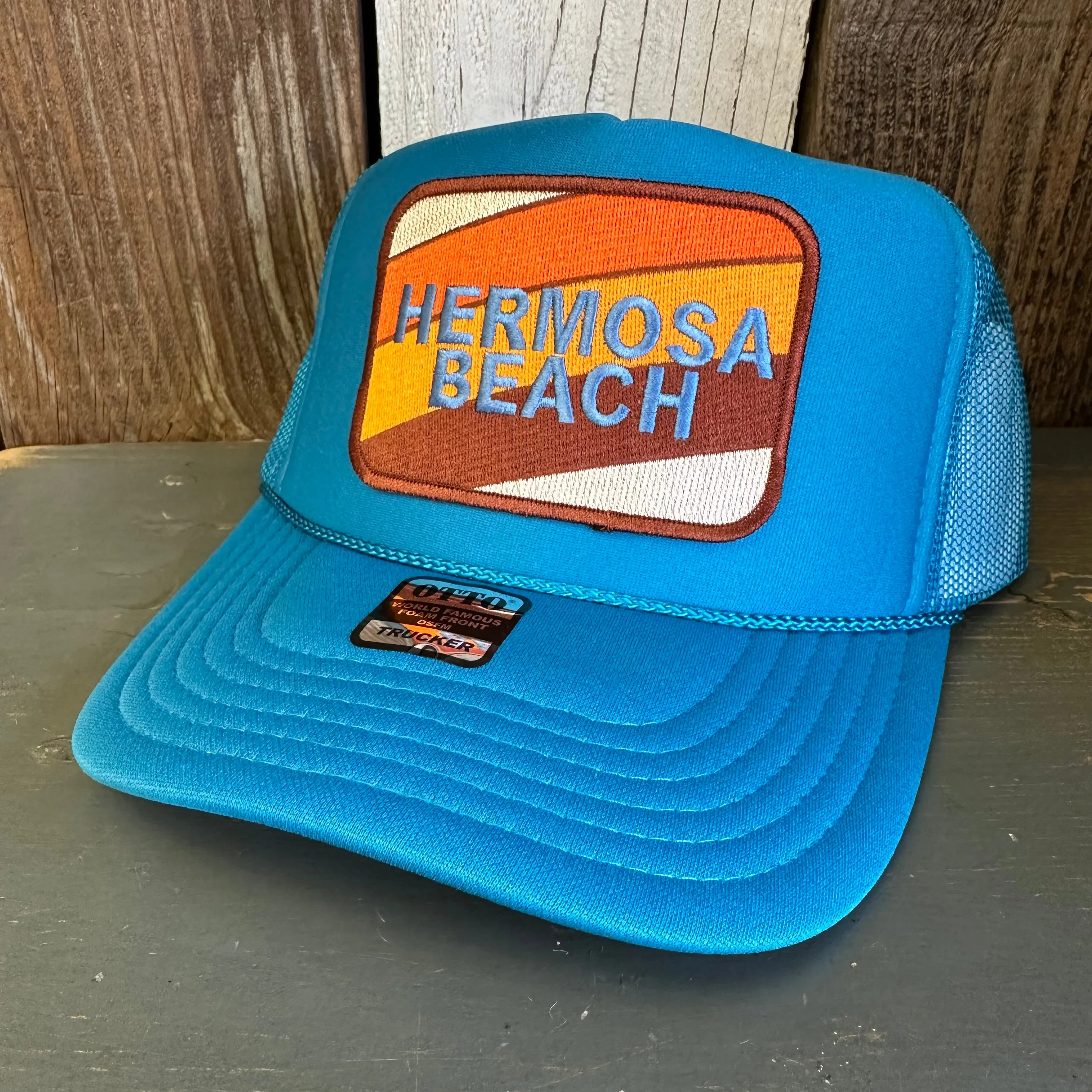 Hermosa Beach GOLF CARTS & YOGA PANTS High Crown Trucker Hat - Turquoise Blue