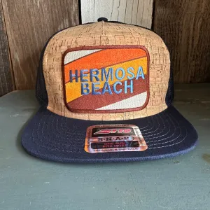 Hermosa Beach GOLF CARTS & YOGA PANTS Premium Cork Trucker Hat (Navy Blue)