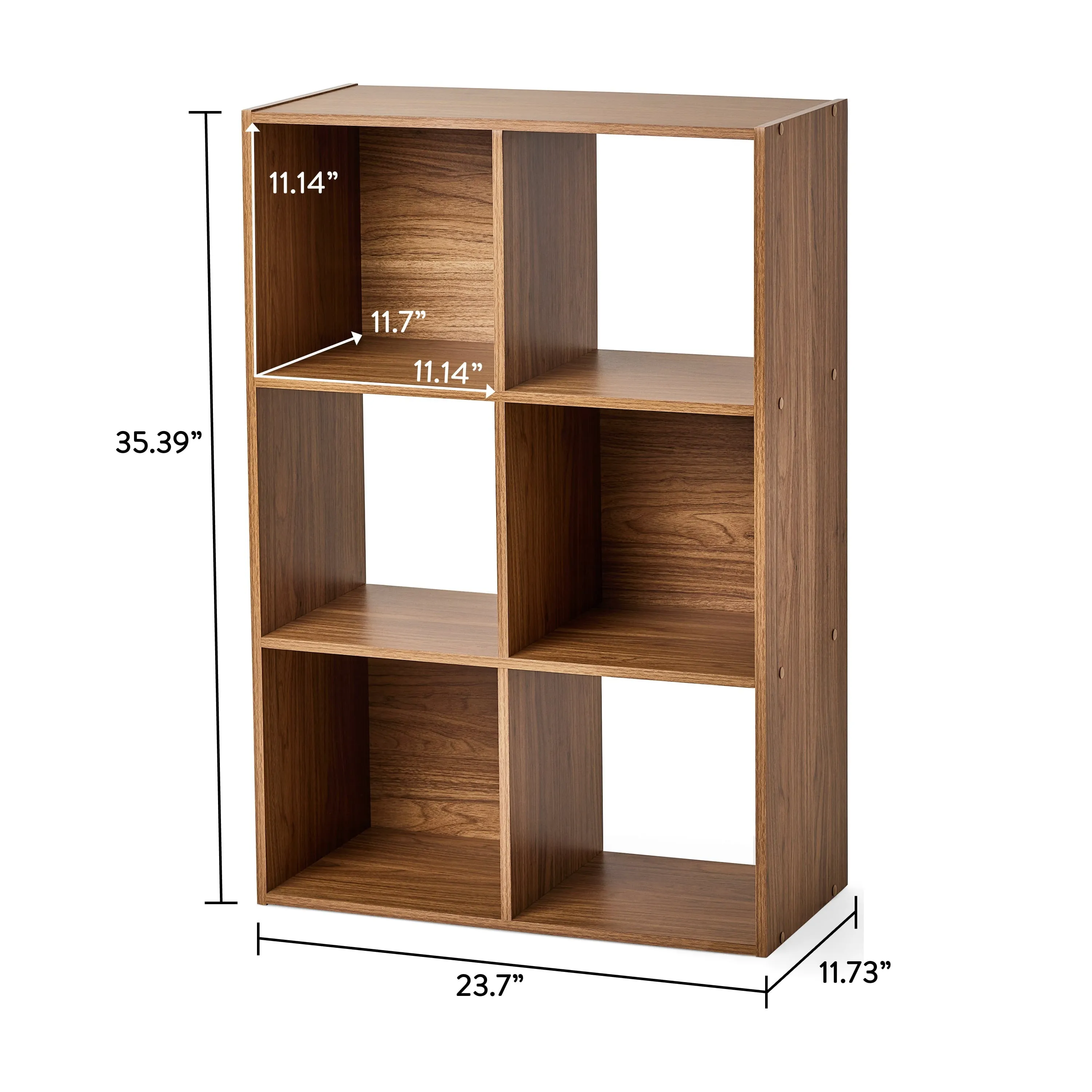 Mainstays 11" 6-Cube Storage Organizer, Warm Walnut